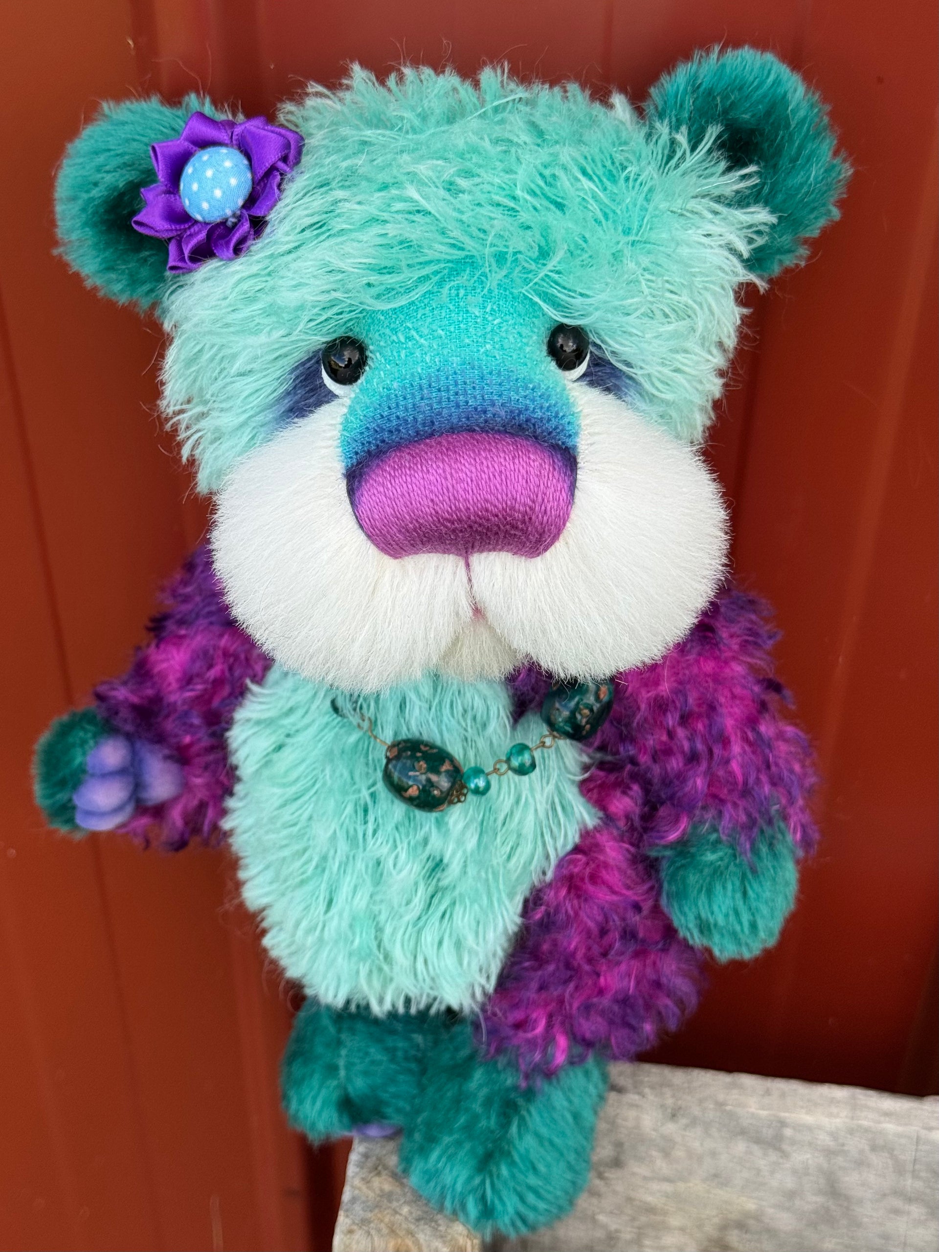 Luna - 11" Teal, turquoise and purple mohair artist bear by Emma's Bears - OOAK
