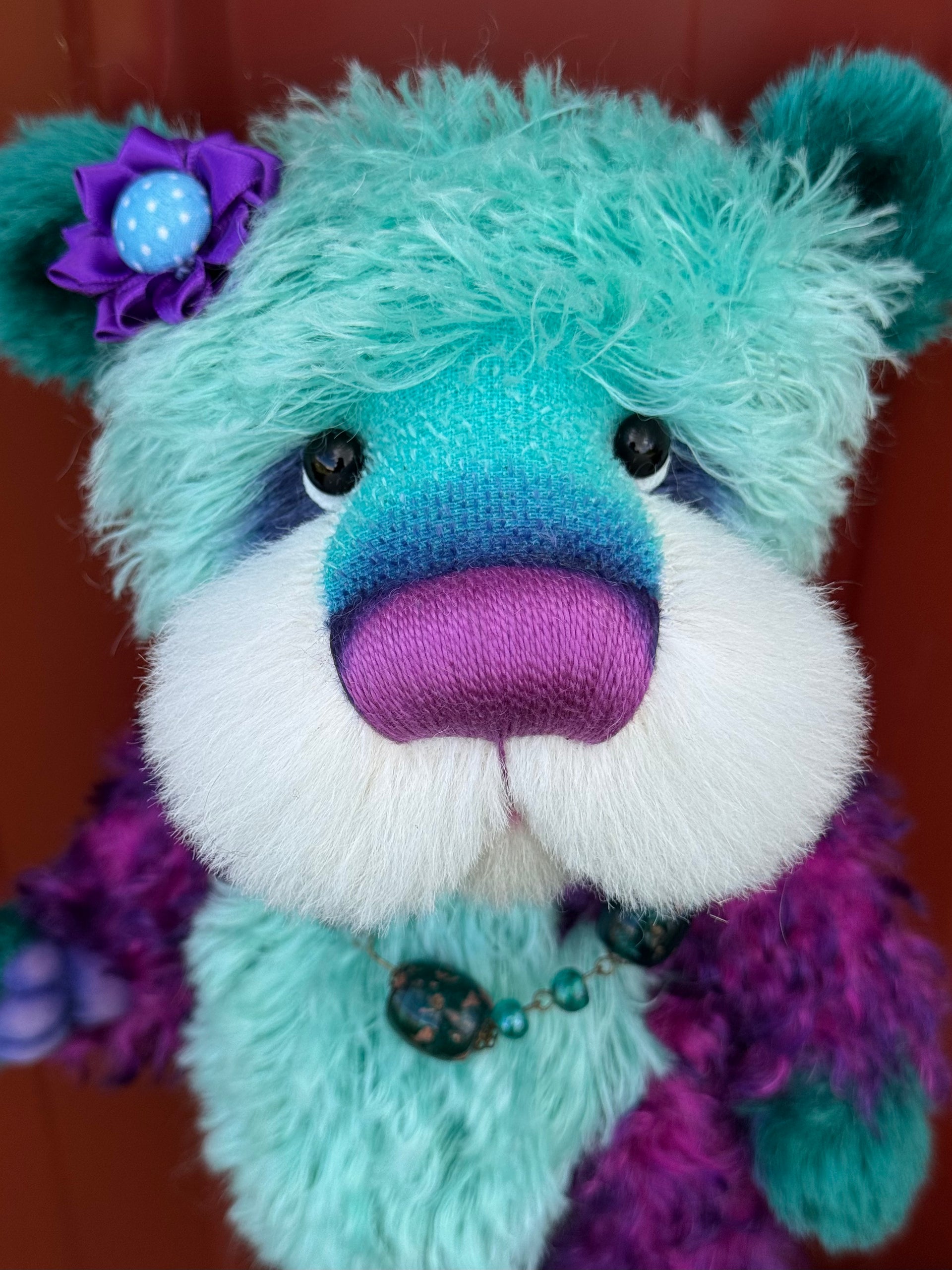 Luna - 11" Teal, turquoise and purple mohair artist bear by Emma's Bears - OOAK
