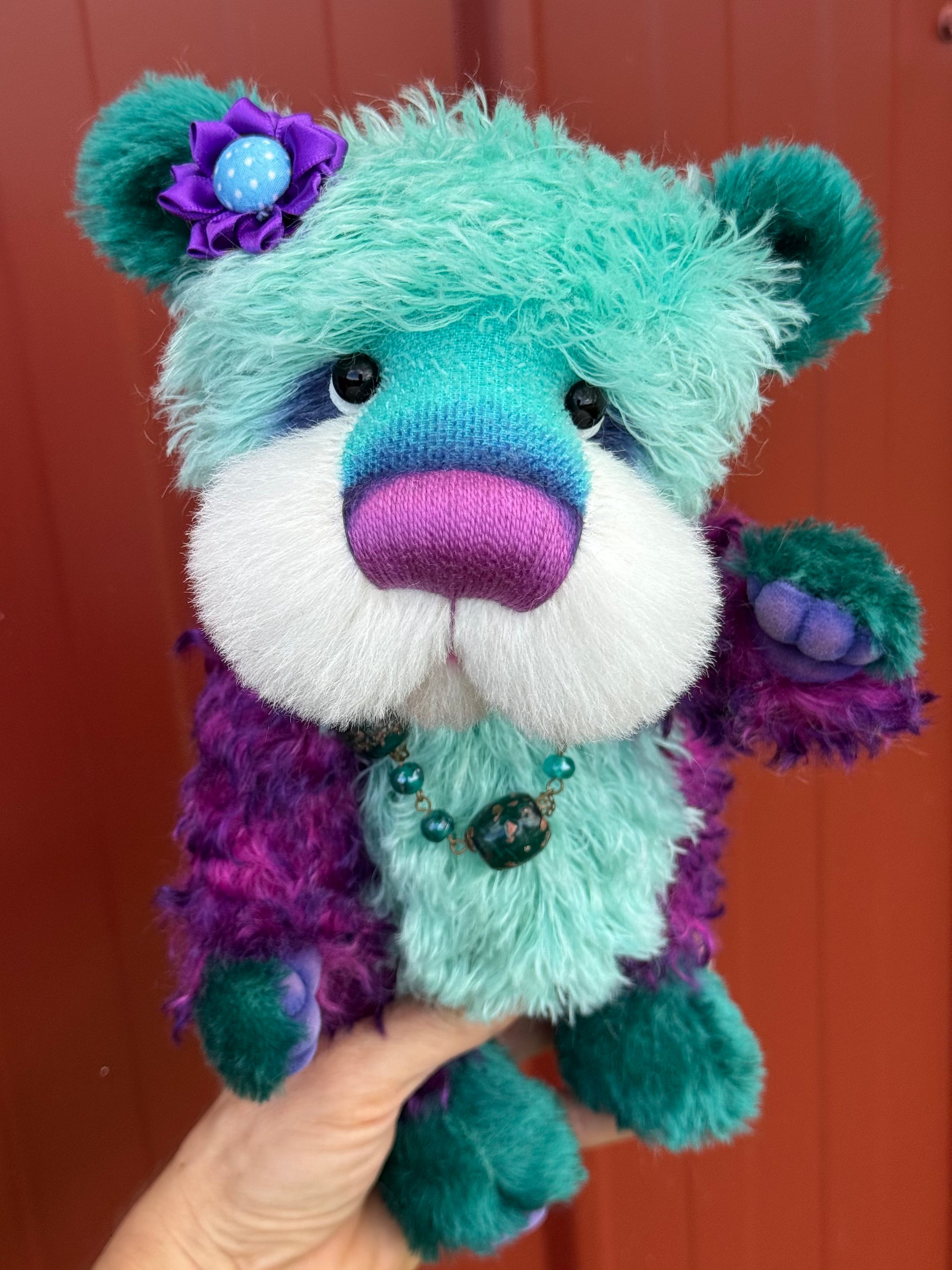 Luna - 11" Teal, turquoise and purple mohair artist bear by Emma's Bears - OOAK