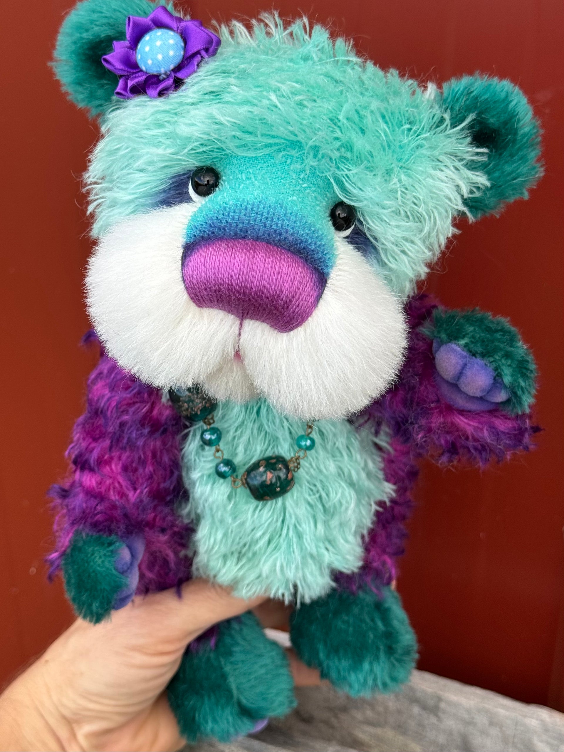 Luna - 11" Teal, turquoise and purple mohair artist bear by Emma's Bears - OOAK