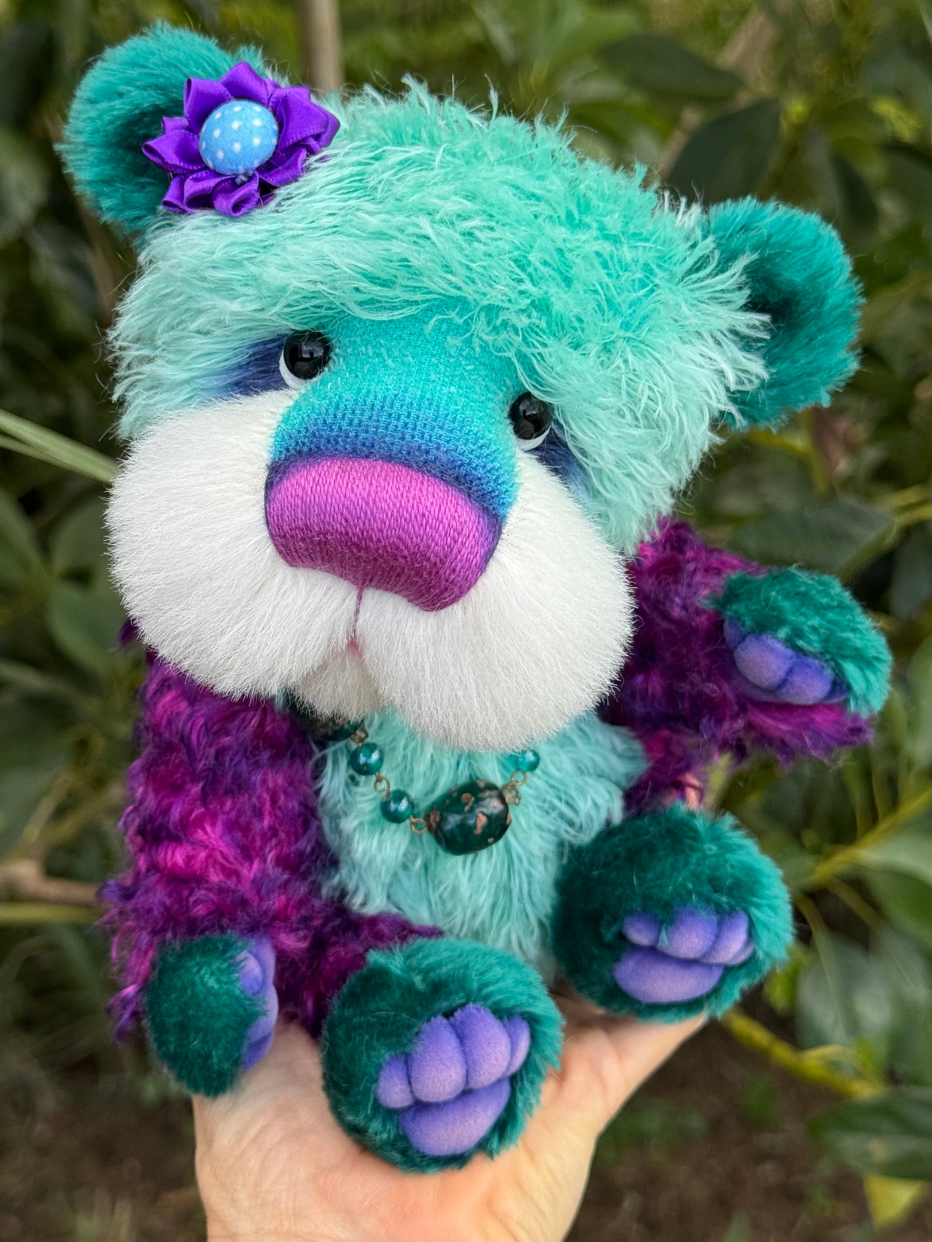 Luna - 11" Teal, turquoise and purple mohair artist bear by Emma's Bears - OOAK