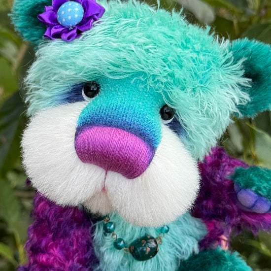 Luna - 11" Teal, turquoise and purple mohair artist bear by Emma's Bears - OOAK