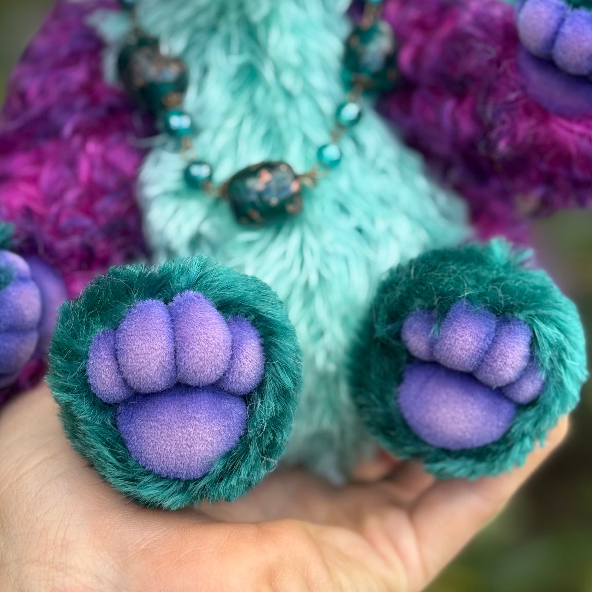 Luna - 11" Teal, turquoise and purple mohair artist bear by Emma's Bears - OOAK