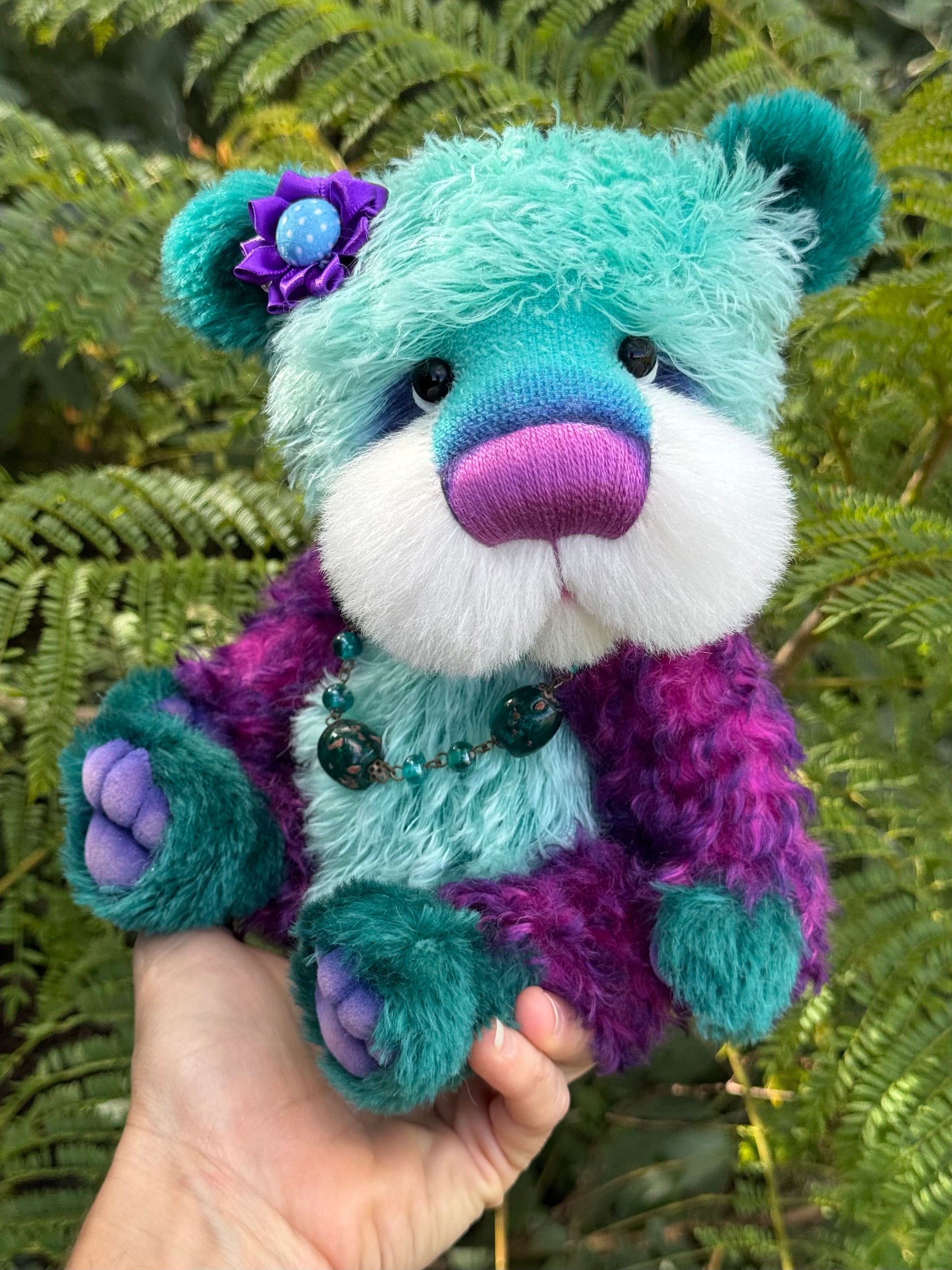 Luna - 11" Teal, turquoise and purple mohair artist bear by Emma's Bears - OOAK