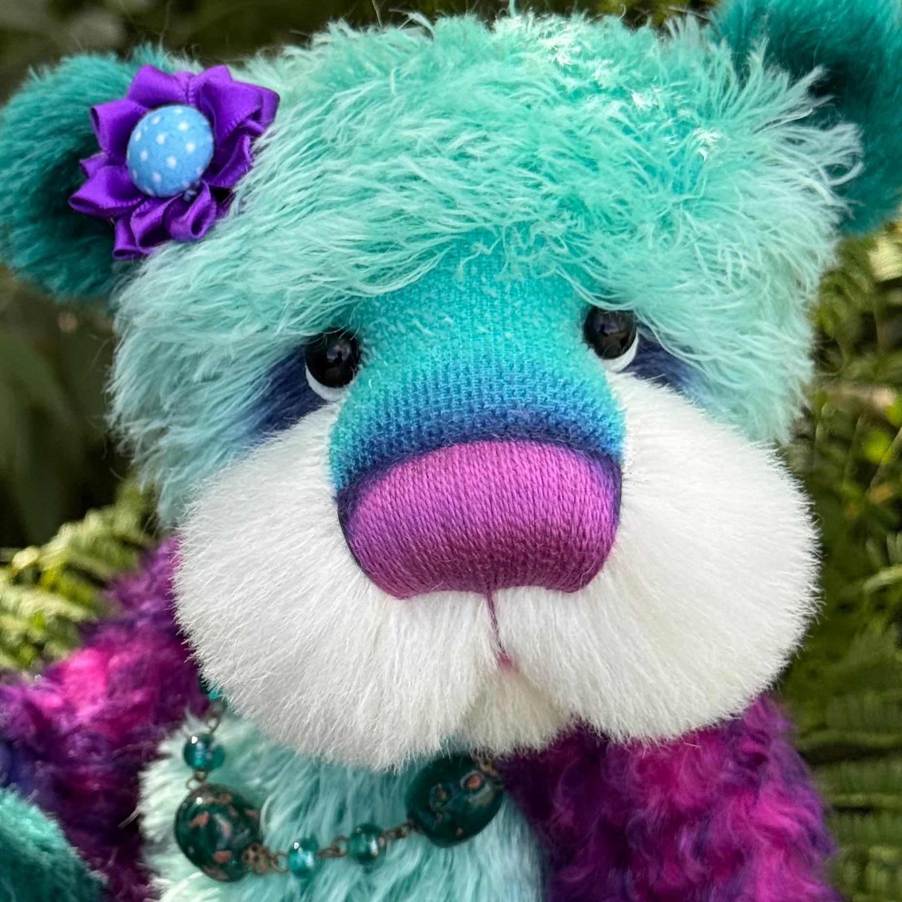 Luna - 11" Teal, turquoise and purple mohair artist bear by Emma's Bears - OOAK