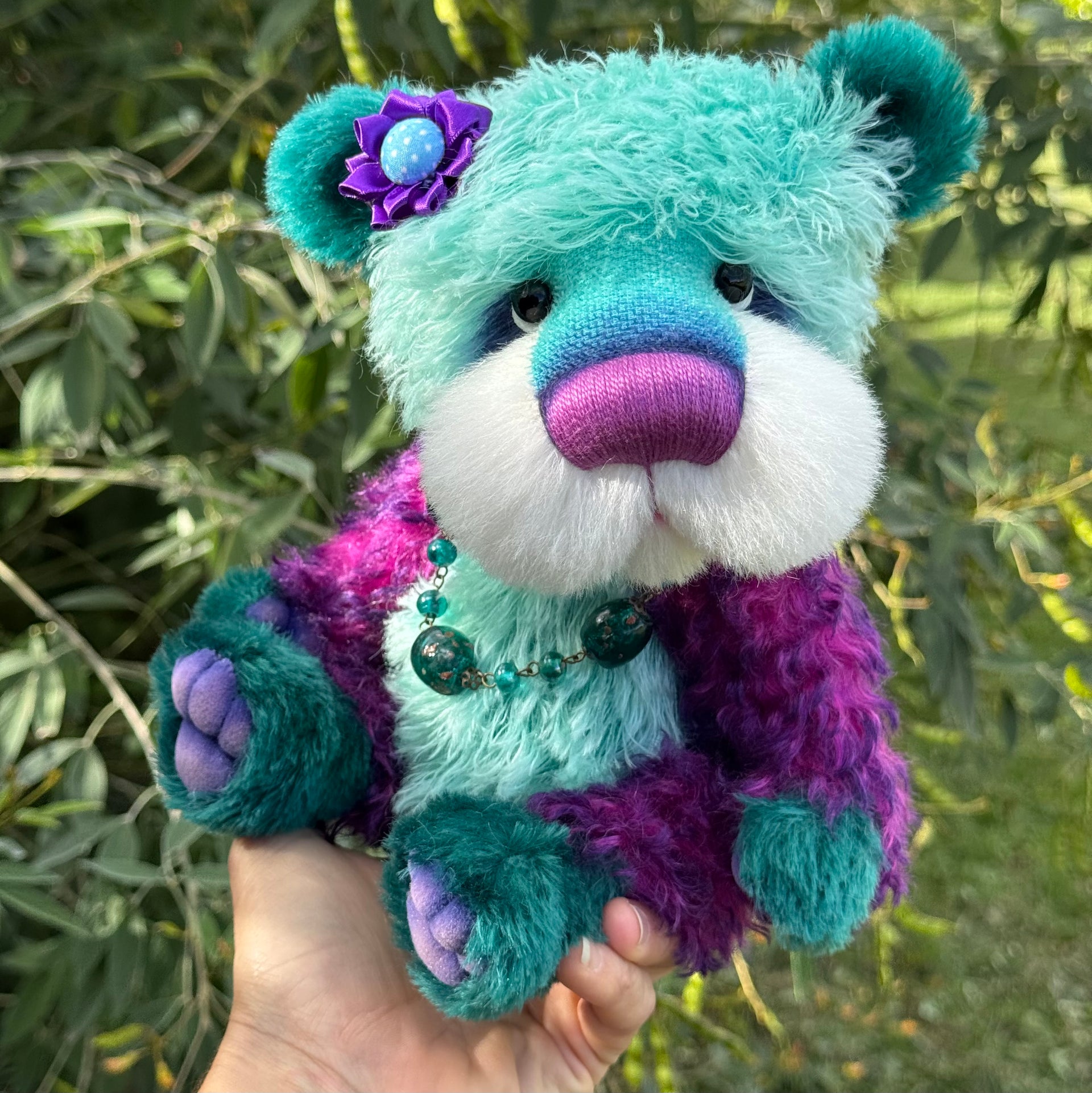 Luna - 11" Teal, turquoise and purple mohair artist bear by Emma's Bears - OOAK