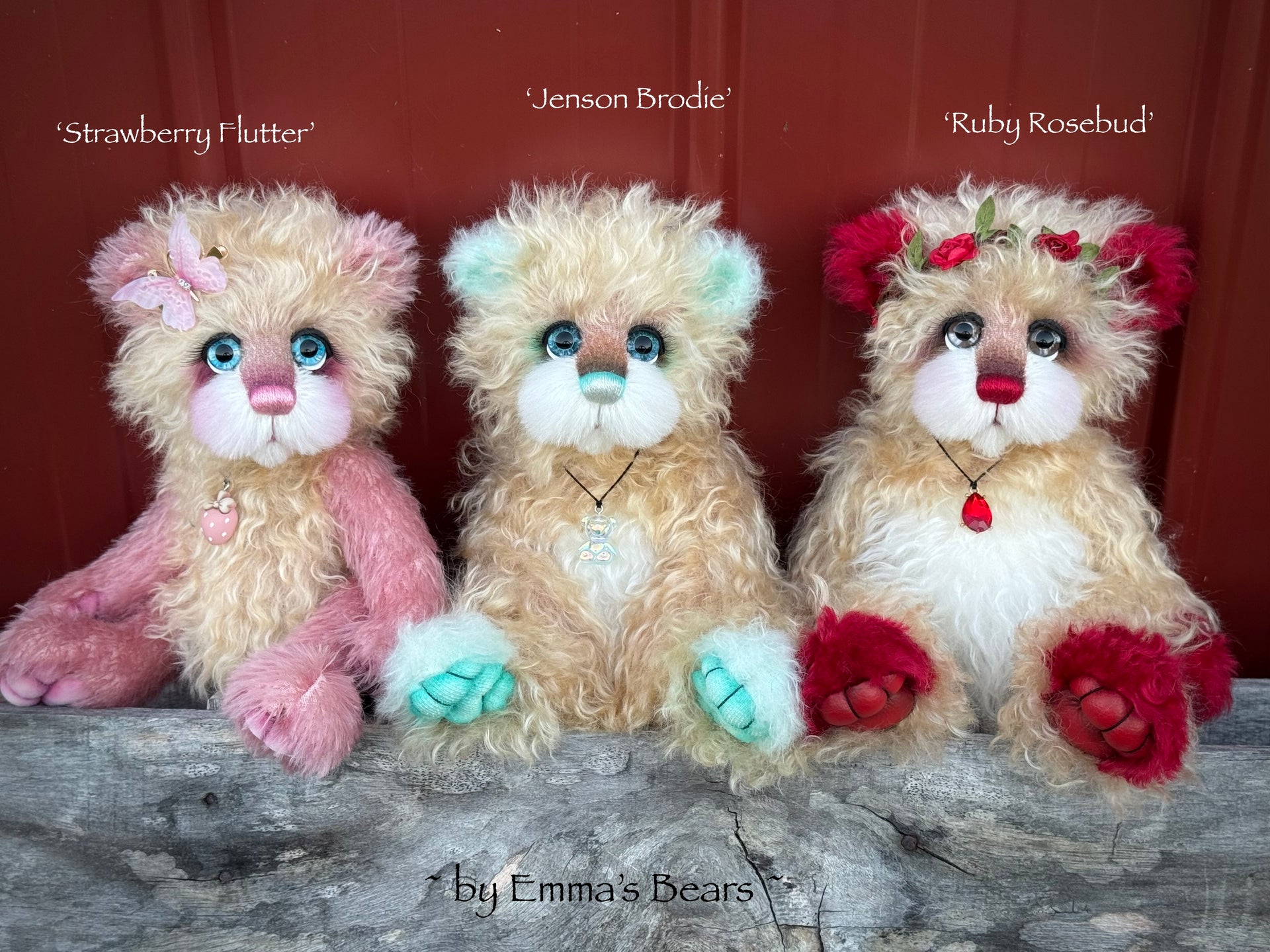 Strawberry Flutter - 12" Hand-dyed Mohair artist bear by Emma's Bears - OOAK