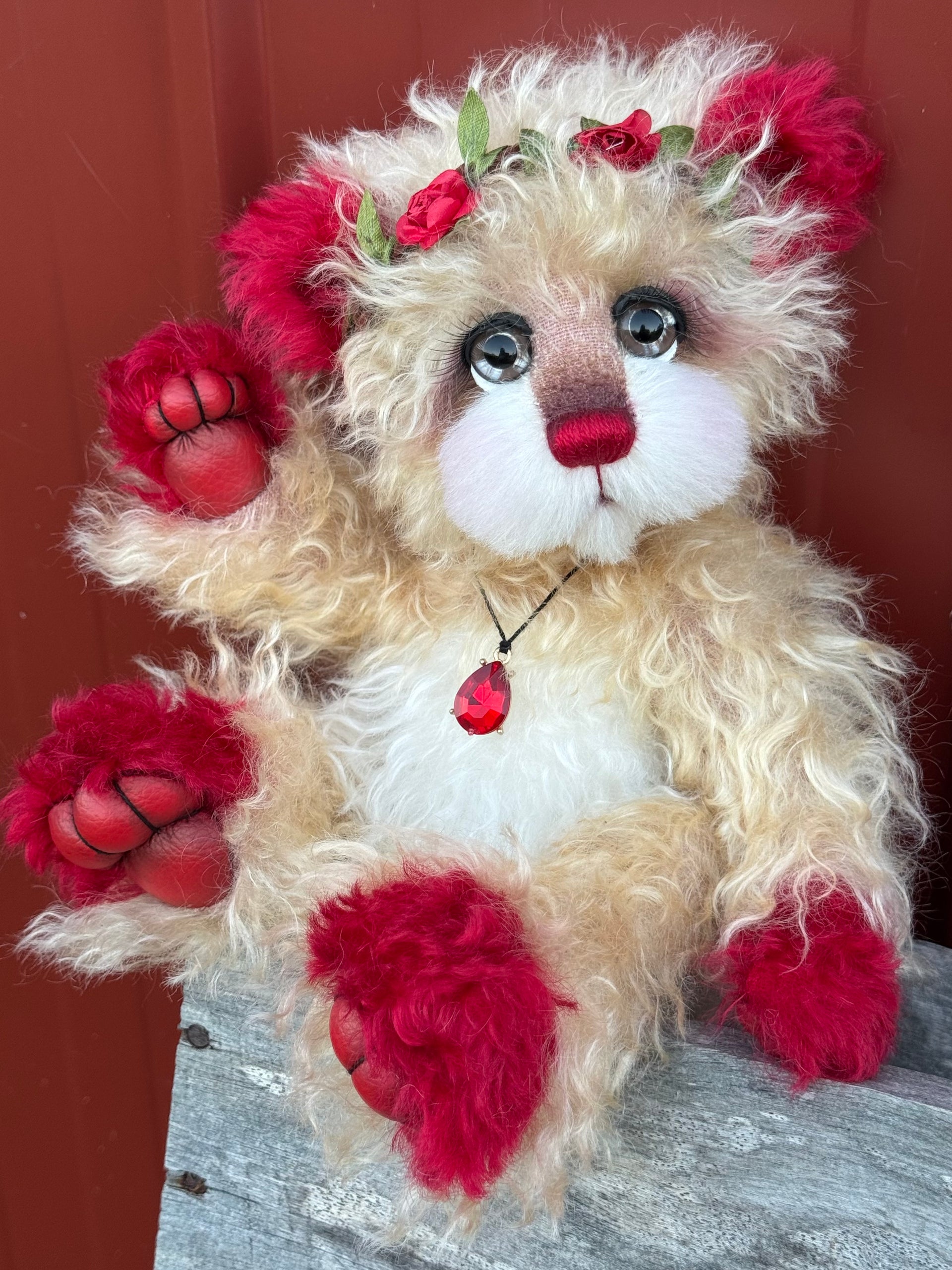 Ruby Rosebud - 12" Hand-dyed Mohair artist bear by Emma's Bears - OOAK