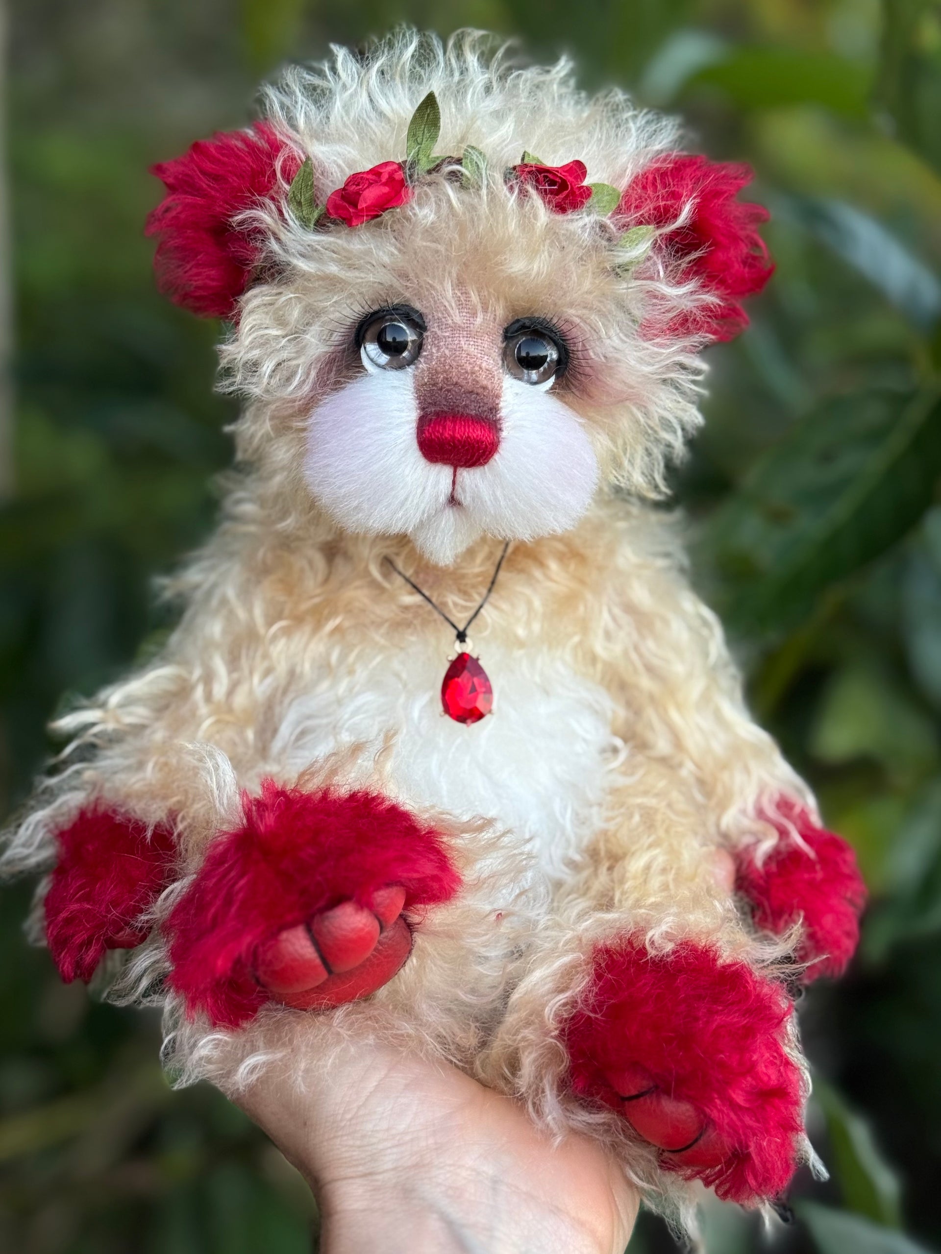 Ruby Rosebud - 12" Hand-dyed Mohair artist bear by Emma's Bears - OOAK