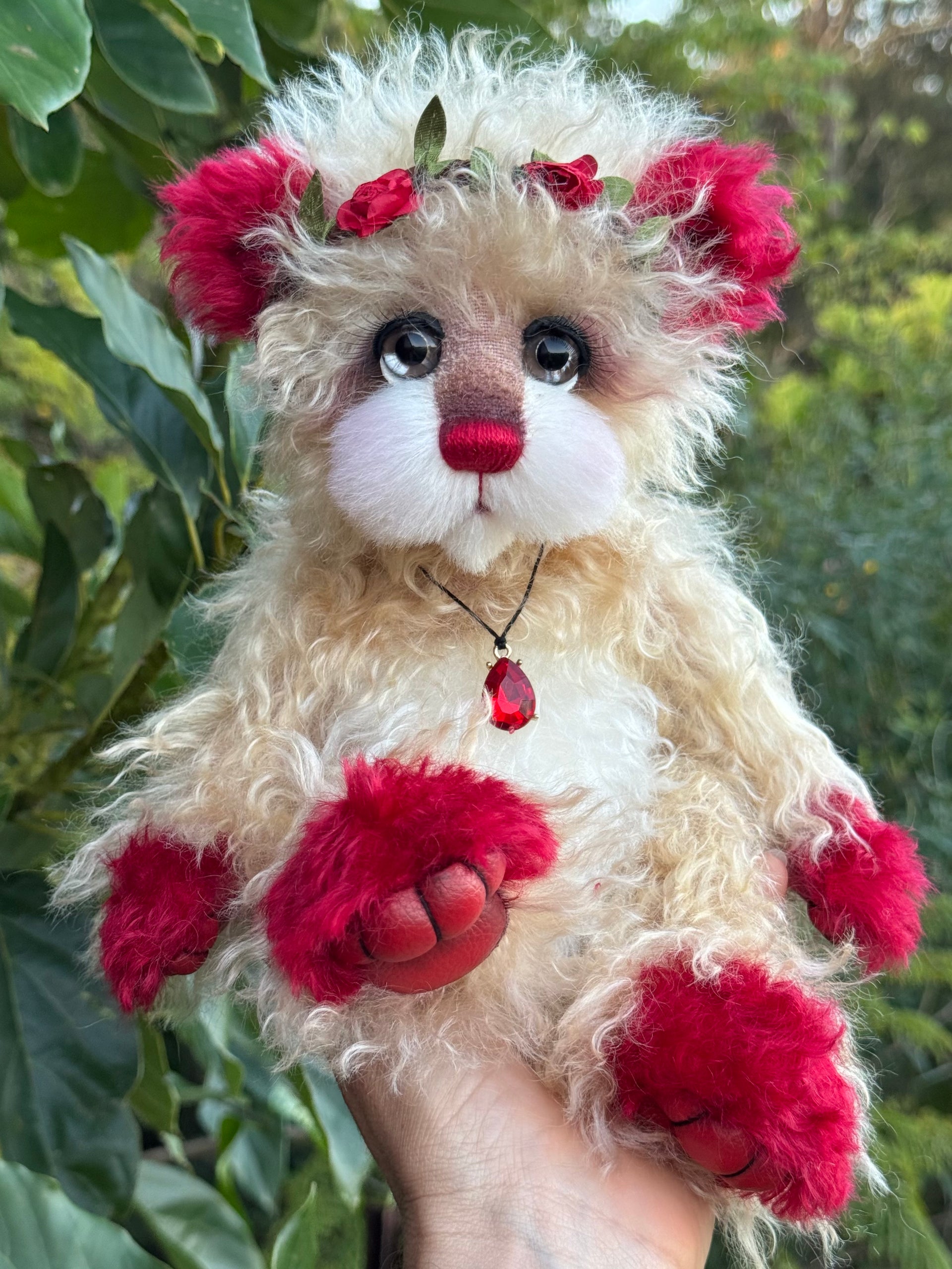 Ruby Rosebud - 12" Hand-dyed Mohair artist bear by Emma's Bears - OOAK