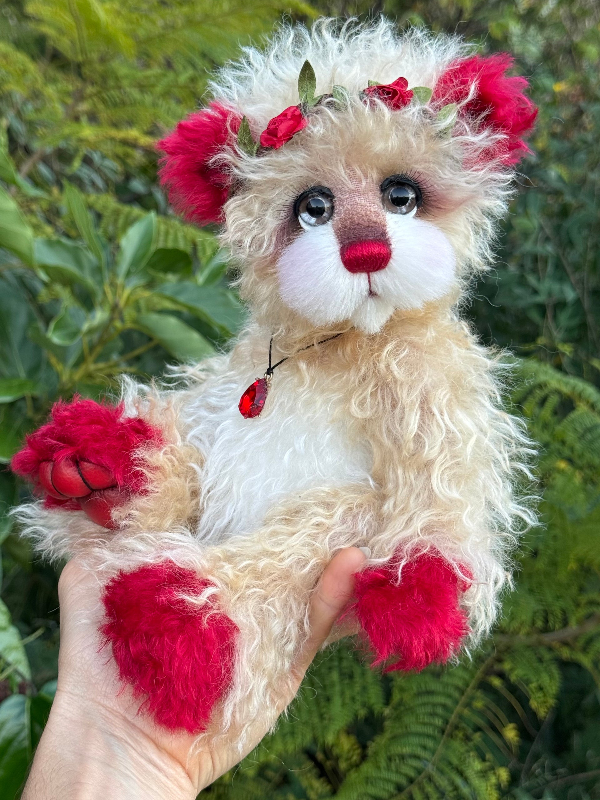Ruby Rosebud - 12" Hand-dyed Mohair artist bear by Emma's Bears - OOAK