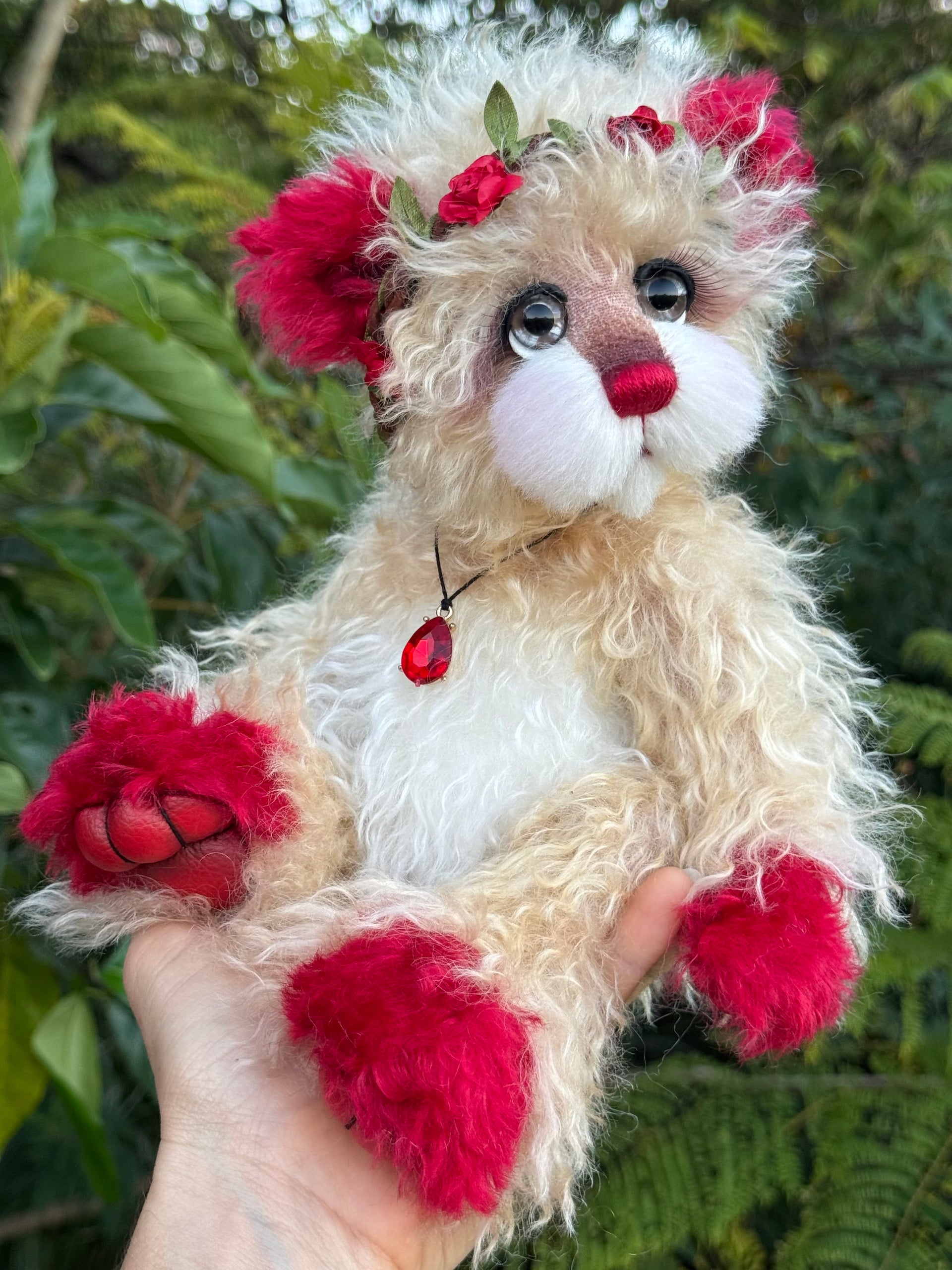 Ruby Rosebud - 12" Hand-dyed Mohair artist bear by Emma's Bears - OOAK