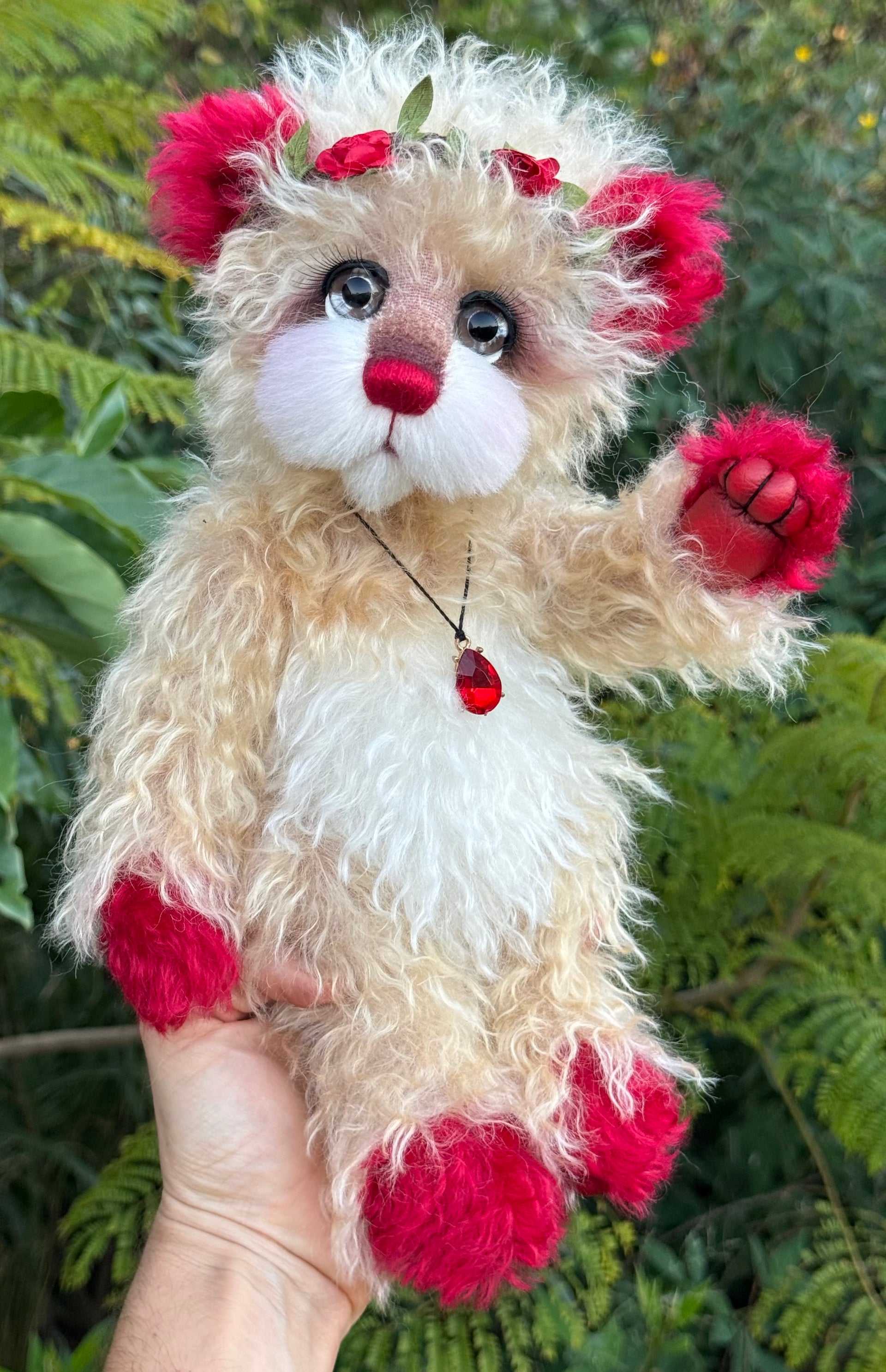 Ruby Rosebud - 12" Hand-dyed Mohair artist bear by Emma's Bears - OOAK