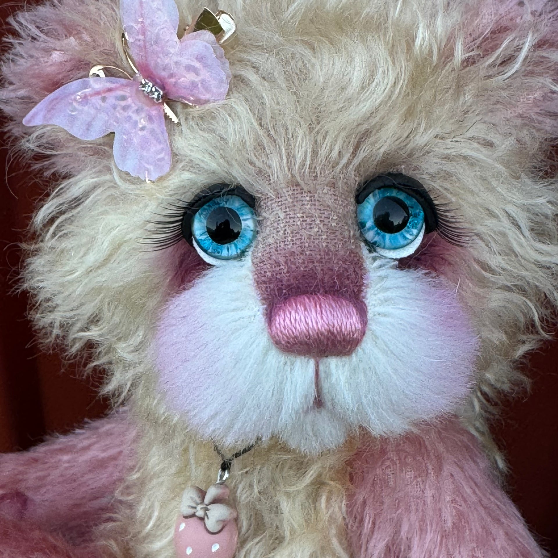 Strawberry Flutter - 12" Hand-dyed Mohair artist bear by Emma's Bears - OOAK
