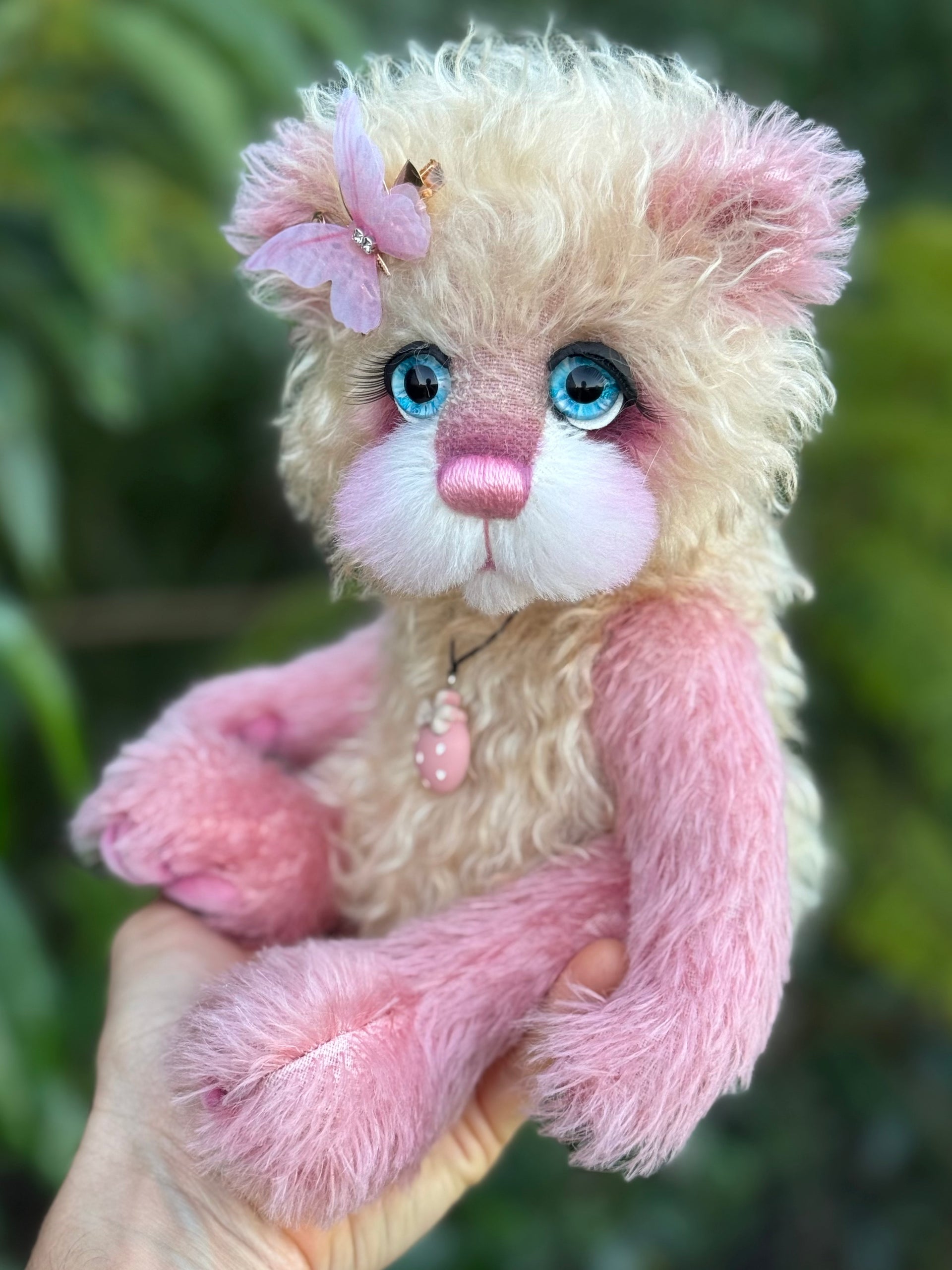 Strawberry Flutter - 12" Hand-dyed Mohair artist bear by Emma's Bears - OOAK