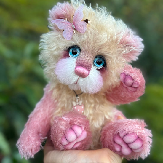 Strawberry Flutter - 12" Hand-dyed Mohair artist bear by Emma's Bears - OOAK