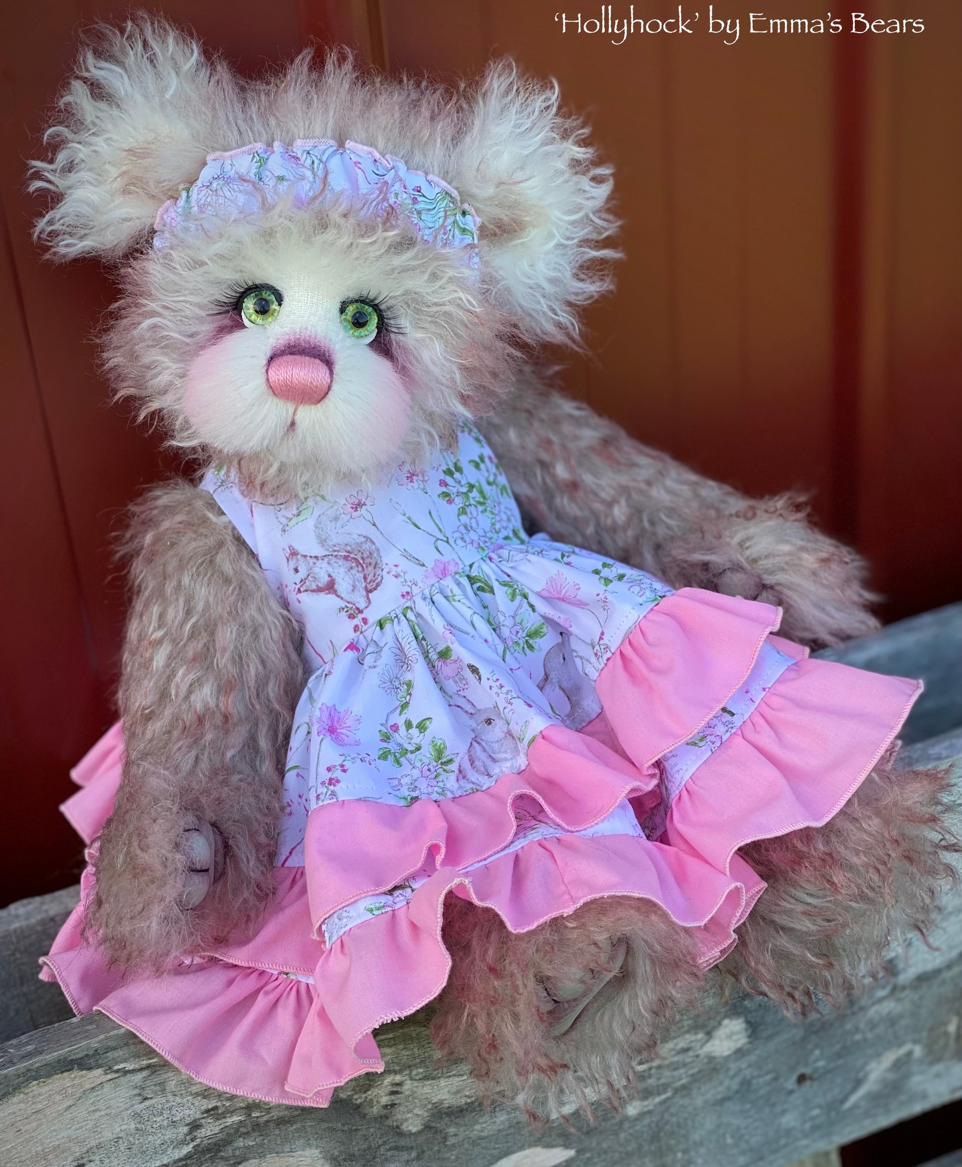 Hollyhock - 16" Tipped Curlylocks and Alpaca artist bear by Emma's Bears - OOAK