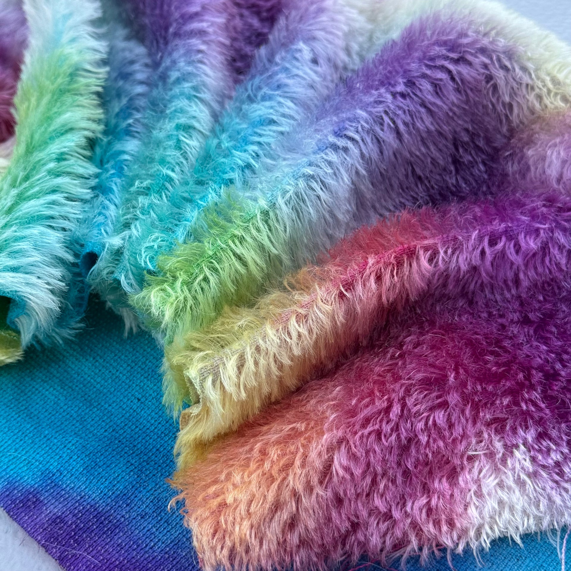 Classic Medium Straight Mohair - Hand Dyed Rainbow Clouds - Fat 1/8m - JUL064