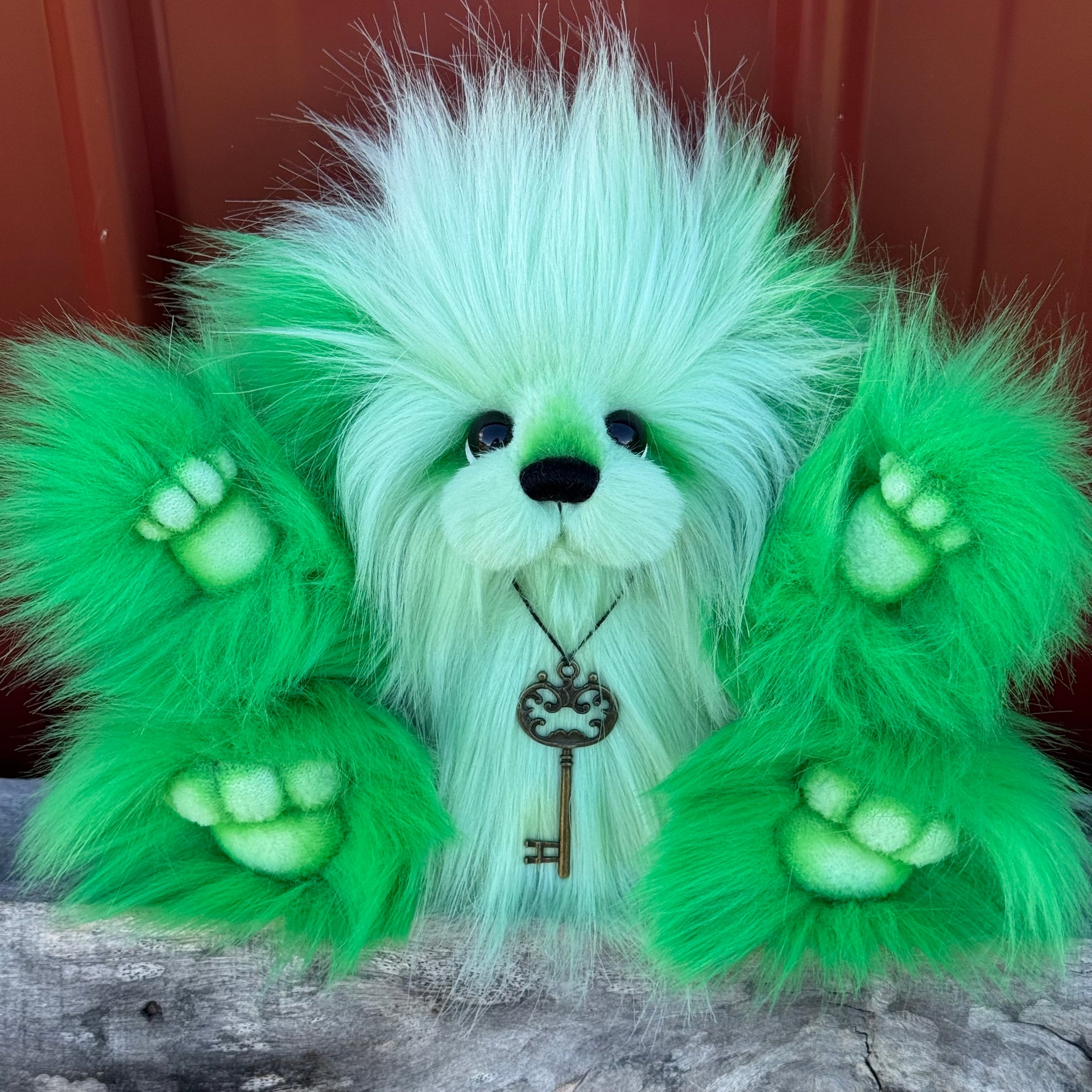 Shamrock - 13" Green Faux Fur Artist Bear by Emma's Bears - OOAK