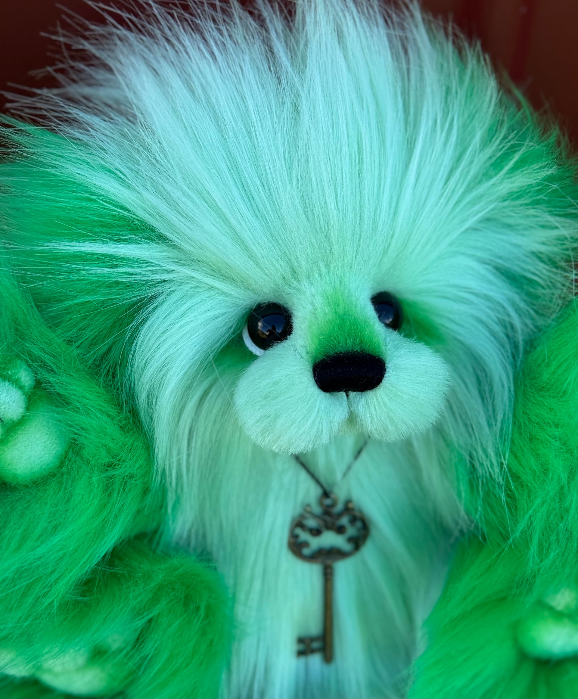 Shamrock - 13" Green Faux Fur Artist Bear by Emma's Bears - OOAK