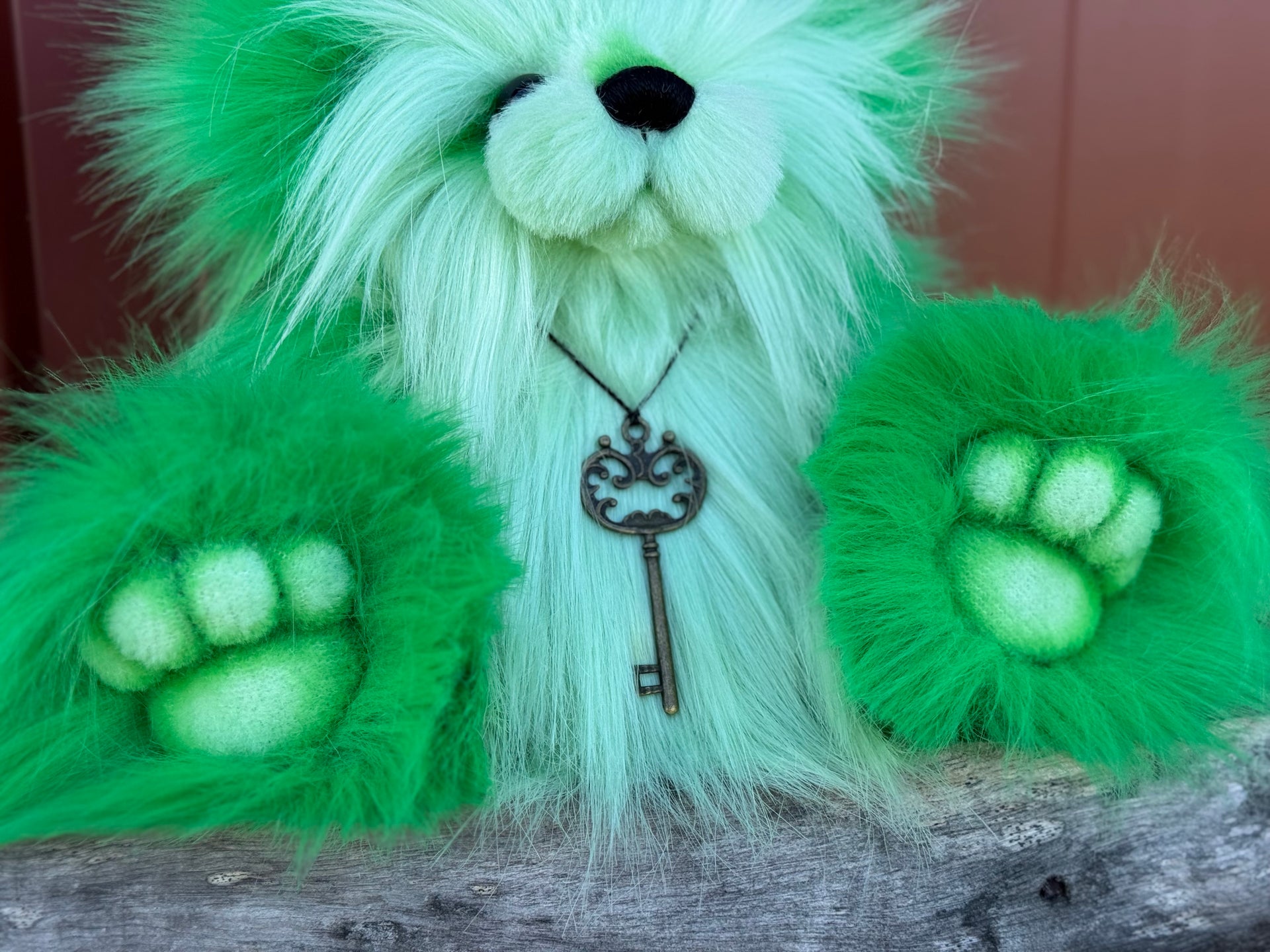Shamrock - 13" Green Faux Fur Artist Bear by Emma's Bears - OOAK
