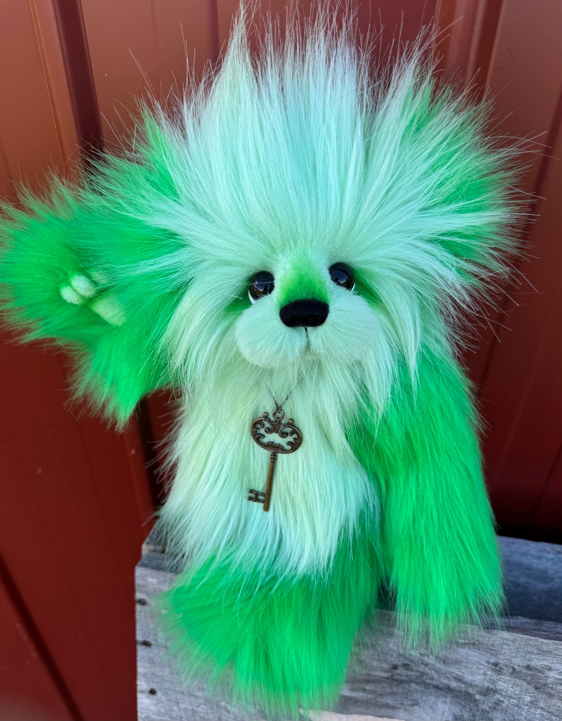 Shamrock - 13" Green Faux Fur Artist Bear by Emma's Bears - OOAK