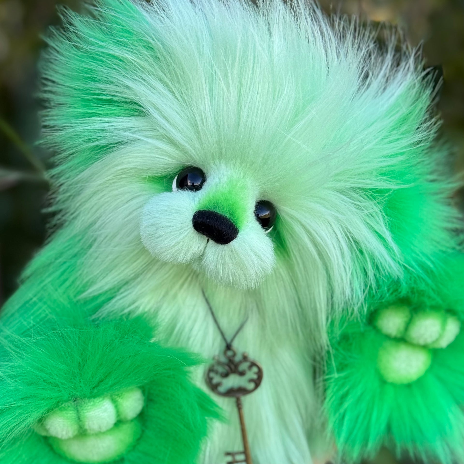Shamrock - 13" Green Faux Fur Artist Bear by Emma's Bears - OOAK