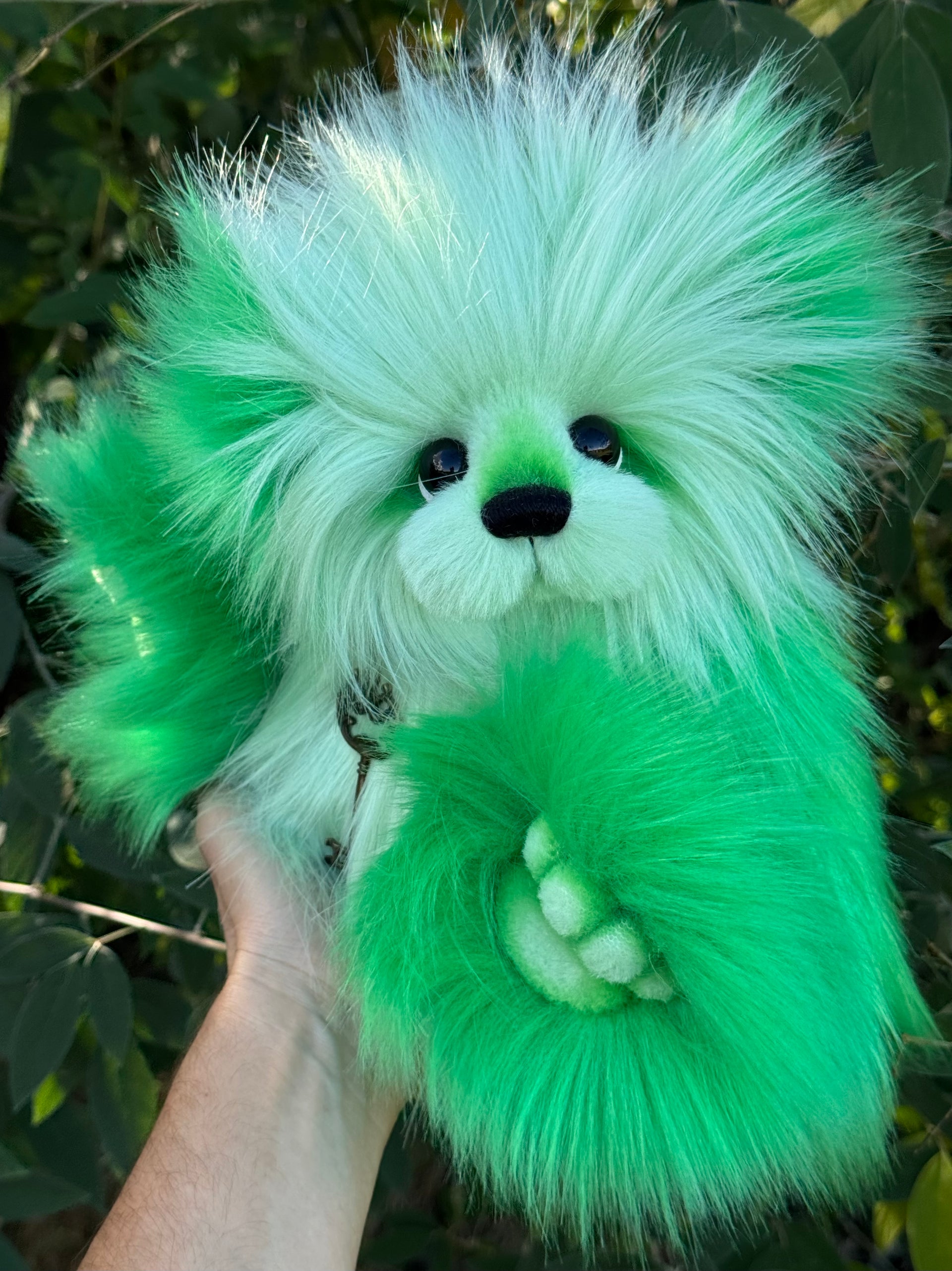 Shamrock - 13" Green Faux Fur Artist Bear by Emma's Bears - OOAK