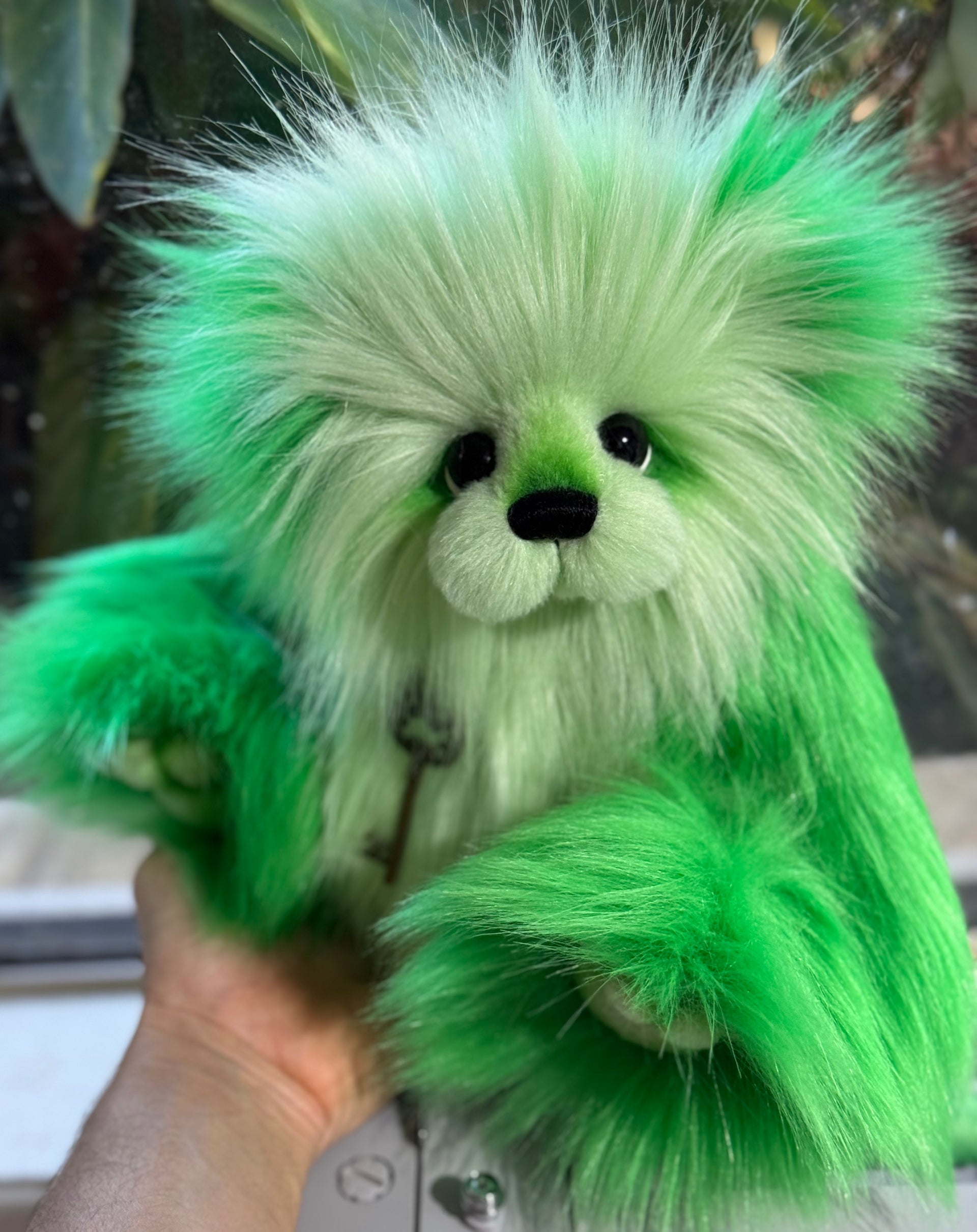 Shamrock - 13" Green Faux Fur Artist Bear by Emma's Bears - OOAK