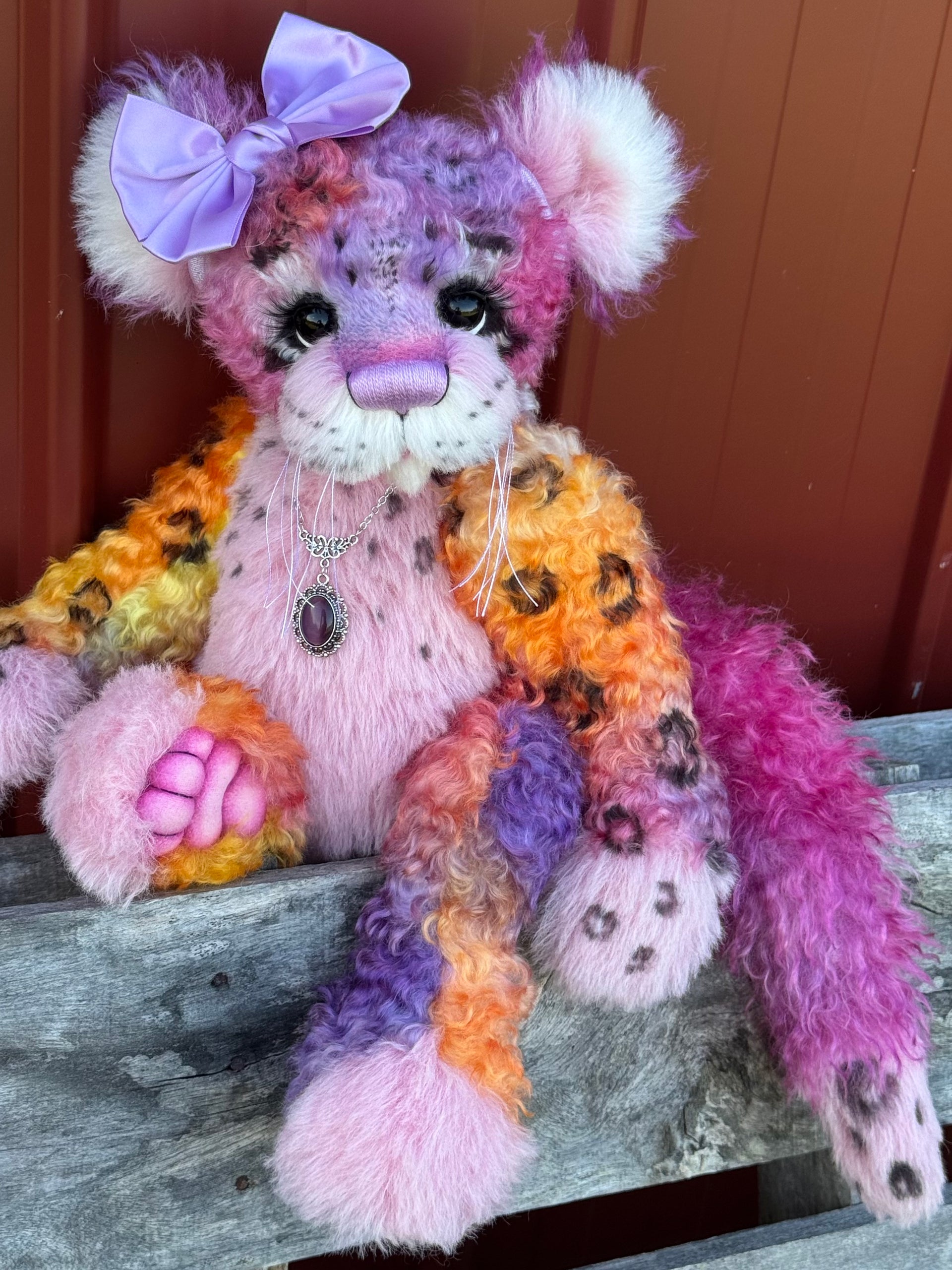 Chwaer - 16" Hand-dyed Mohair and Alpaca artist Fantasy Snow Leopard bear by Emma's Bears - OOAK
