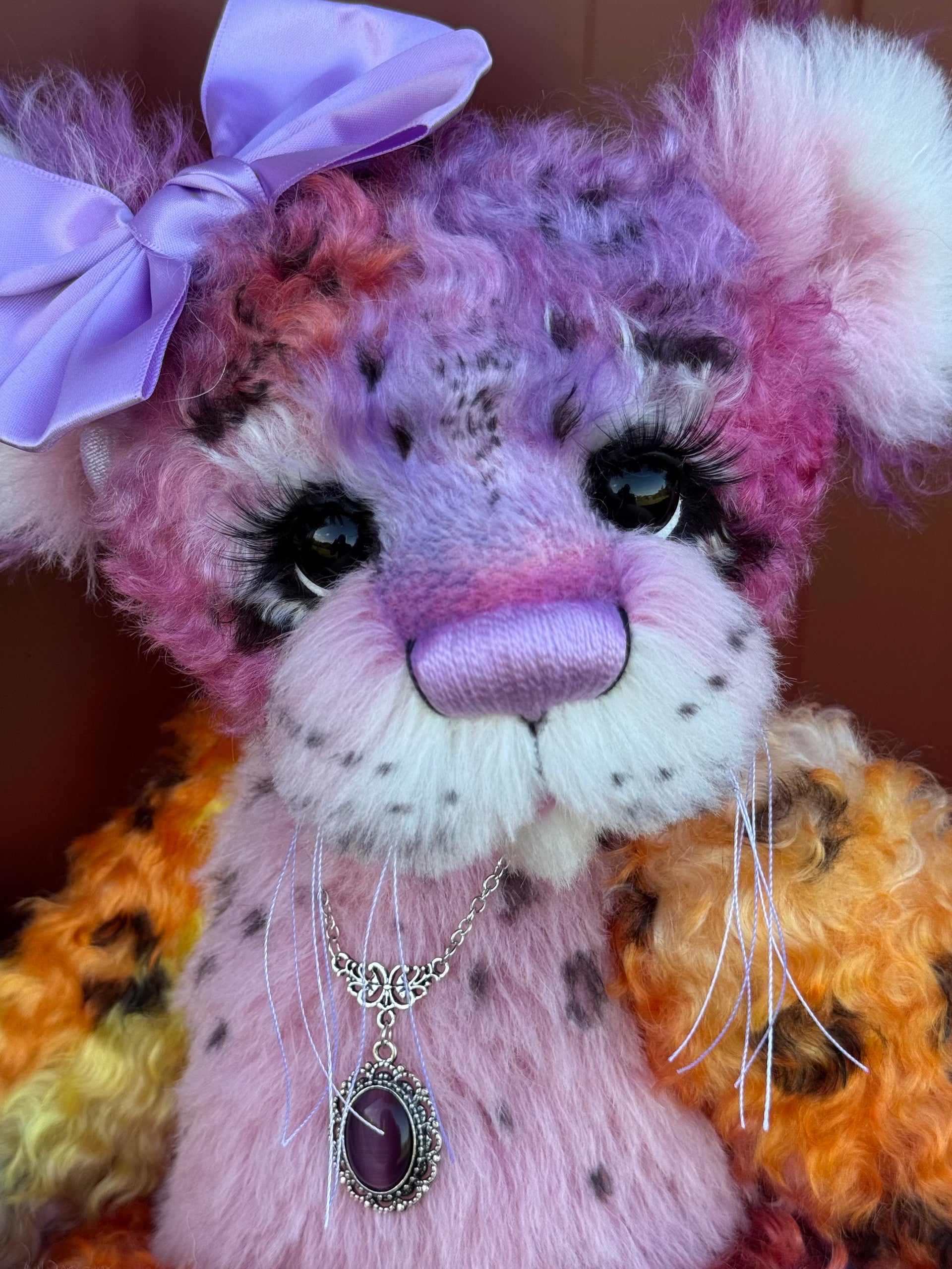 Chwaer - 16" Hand-dyed Mohair and Alpaca artist Fantasy Snow Leopard bear by Emma's Bears - OOAK