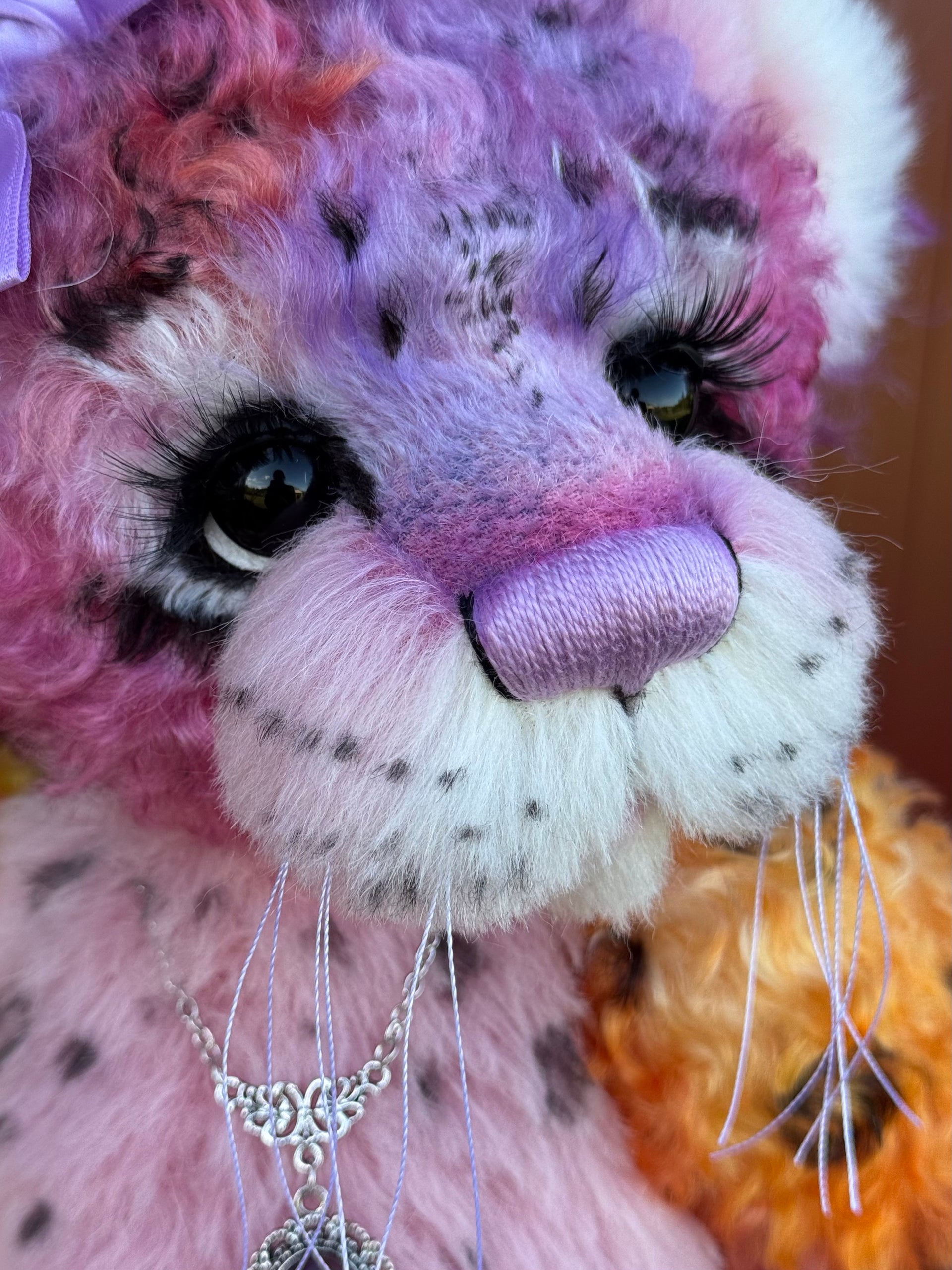 Chwaer - 16" Hand-dyed Mohair and Alpaca artist Fantasy Snow Leopard bear by Emma's Bears - OOAK