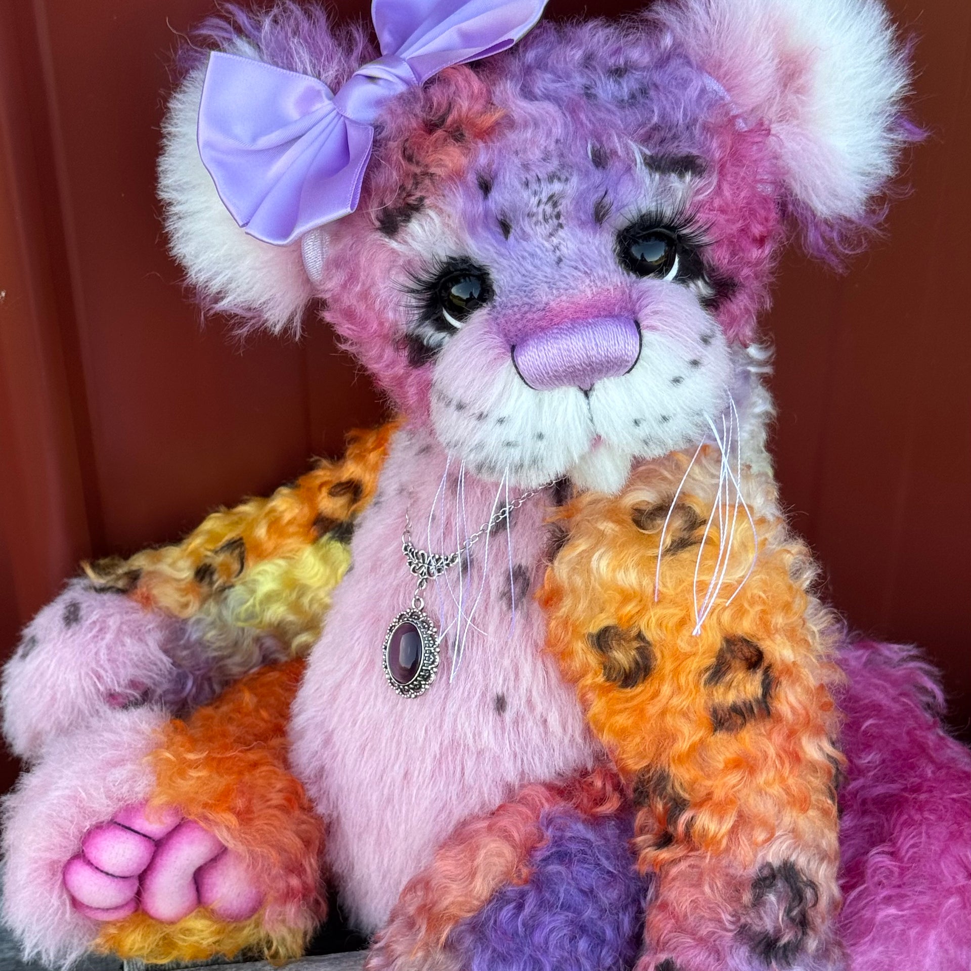 Chwaer - 16" Hand-dyed Mohair and Alpaca artist Fantasy Snow Leopard bear by Emma's Bears - OOAK