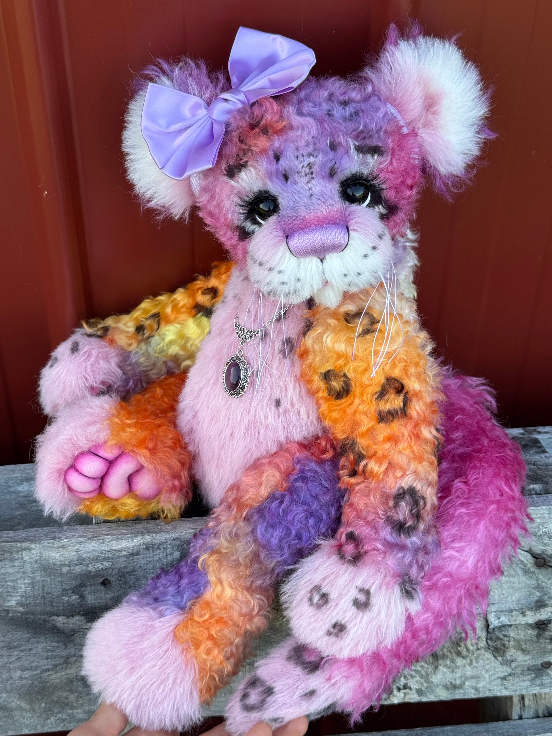 Chwaer - 16" Hand-dyed Mohair and Alpaca artist Fantasy Snow Leopard bear by Emma's Bears - OOAK