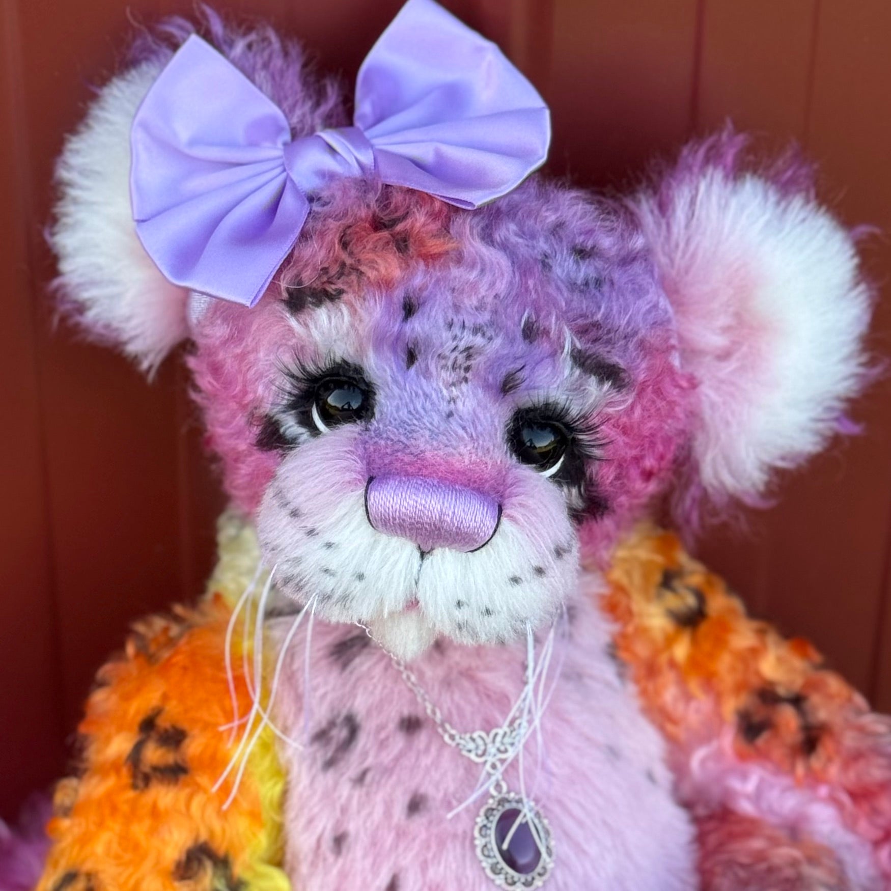 Chwaer - 16" Hand-dyed Mohair and Alpaca artist Fantasy Snow Leopard bear by Emma's Bears - OOAK