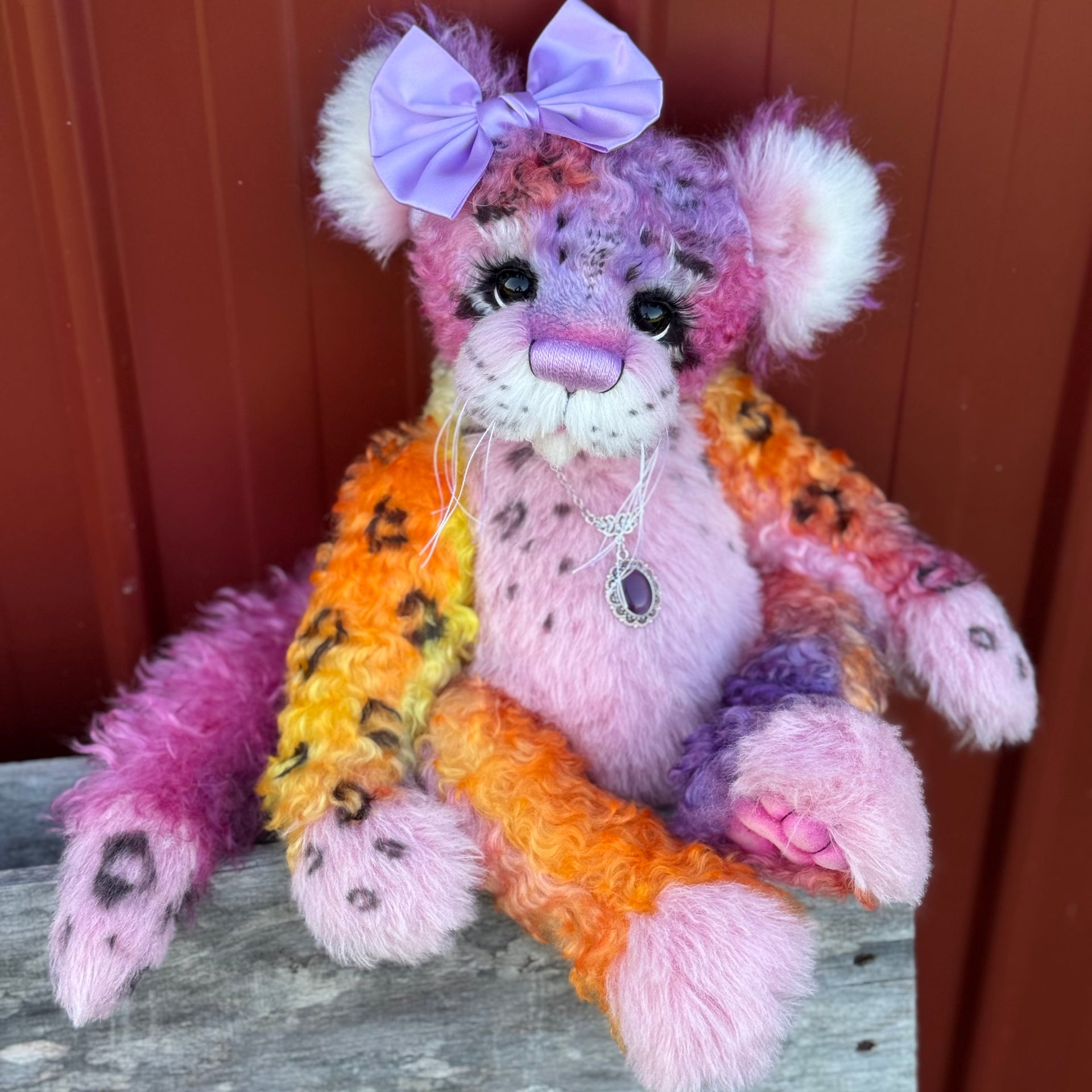 Chwaer - 16" Hand-dyed Mohair and Alpaca artist Fantasy Snow Leopard bear by Emma's Bears - OOAK