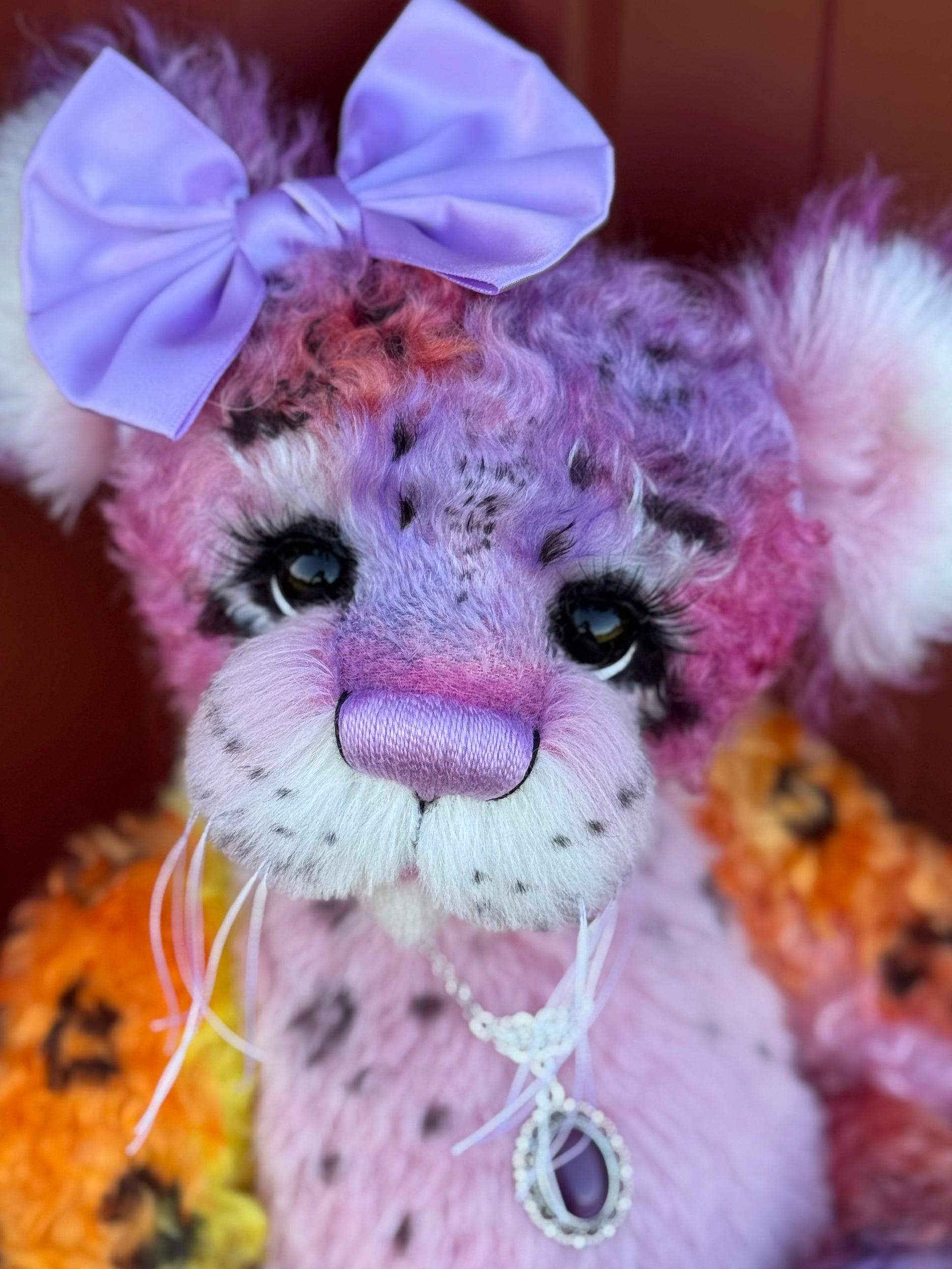 Chwaer - 16" Hand-dyed Mohair and Alpaca artist Fantasy Snow Leopard bear by Emma's Bears - OOAK