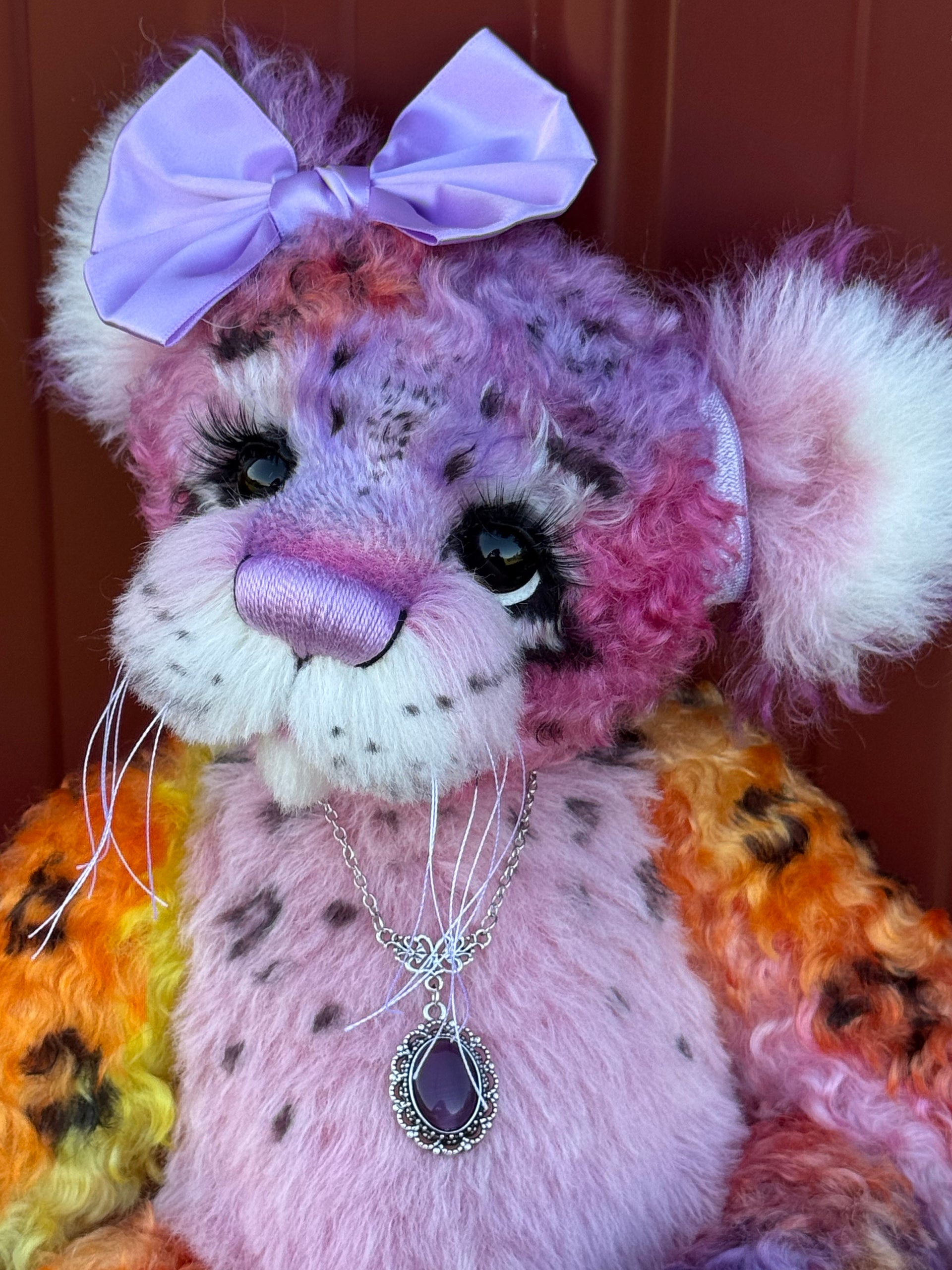 Chwaer - 16" Hand-dyed Mohair and Alpaca artist Fantasy Snow Leopard bear by Emma's Bears - OOAK