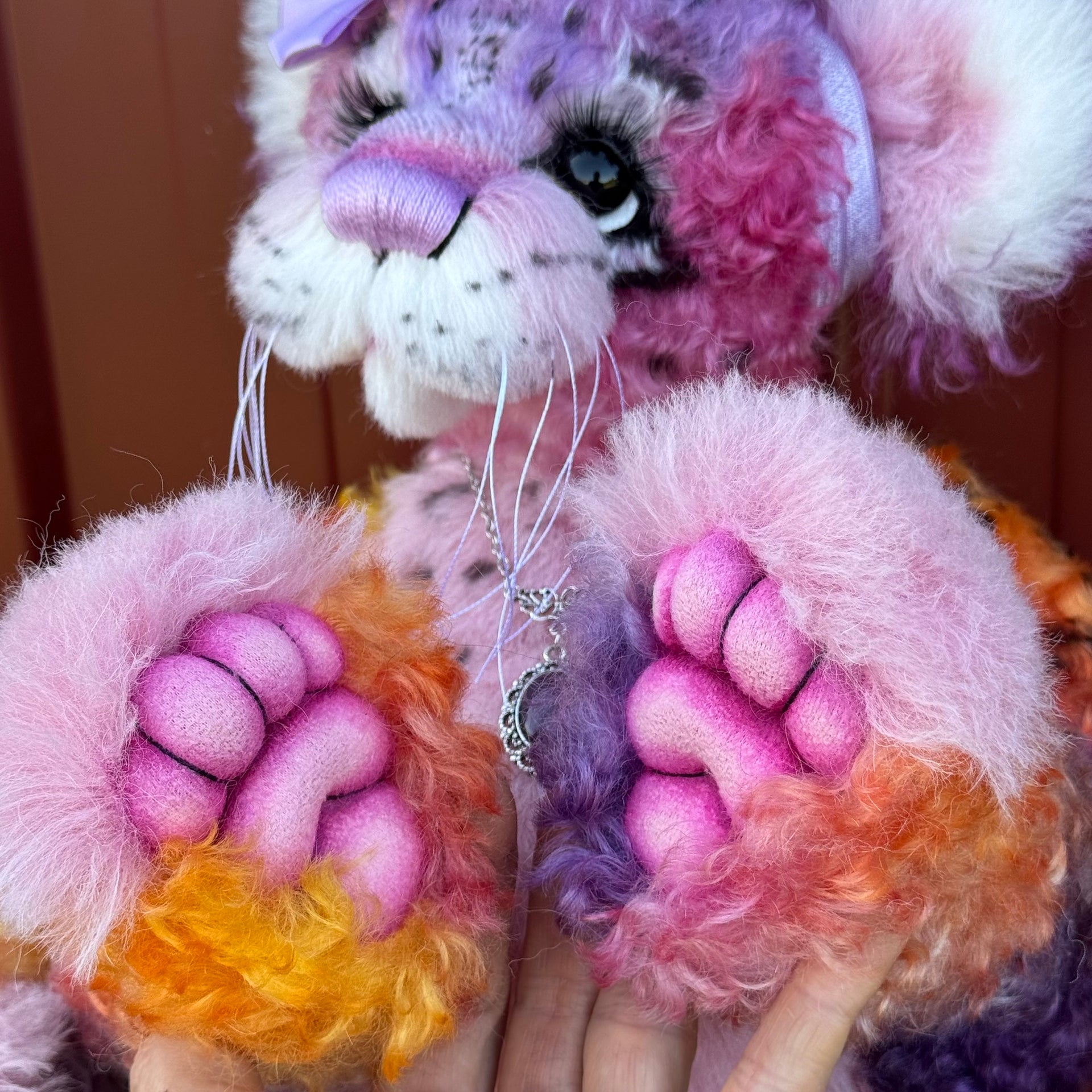 Chwaer - 16" Hand-dyed Mohair and Alpaca artist Fantasy Snow Leopard bear by Emma's Bears - OOAK