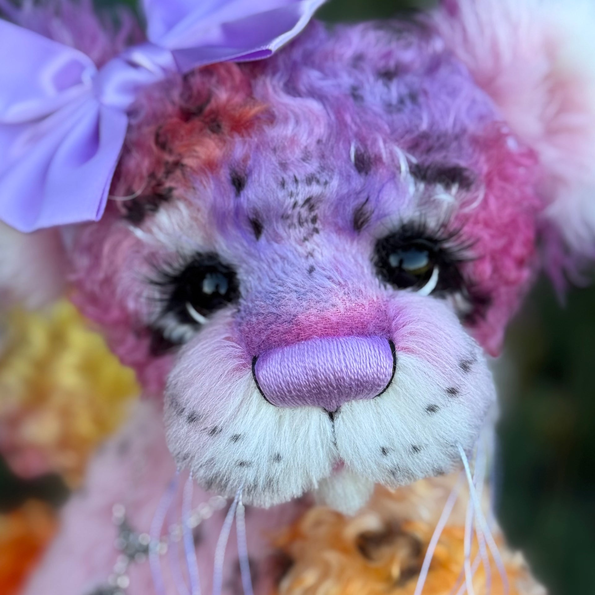 Chwaer - 16" Hand-dyed Mohair and Alpaca artist Fantasy Snow Leopard bear by Emma's Bears - OOAK