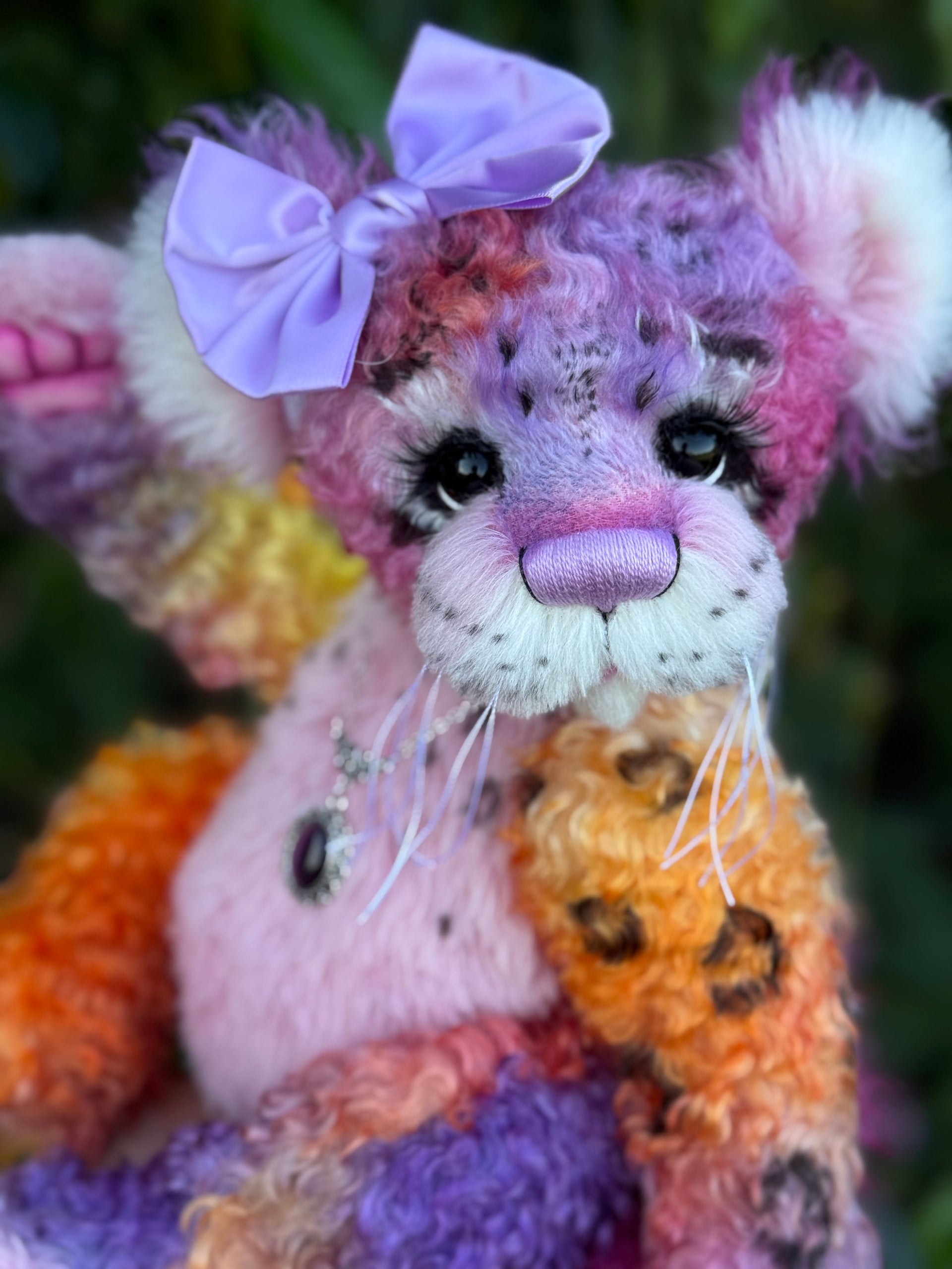 Chwaer - 16" Hand-dyed Mohair and Alpaca artist Fantasy Snow Leopard bear by Emma's Bears - OOAK