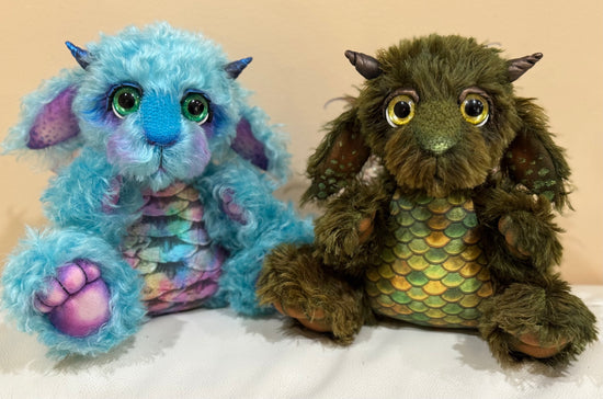 Custom Pair of Baby Dragons - mohair and alpaca Artist Baby Dragon by Emmas Bears - OOAK