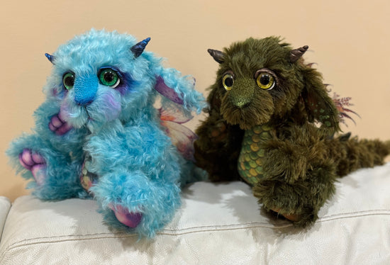 Custom Pair of Baby Dragons - mohair and alpaca Artist Baby Dragon by Emmas Bears - OOAK