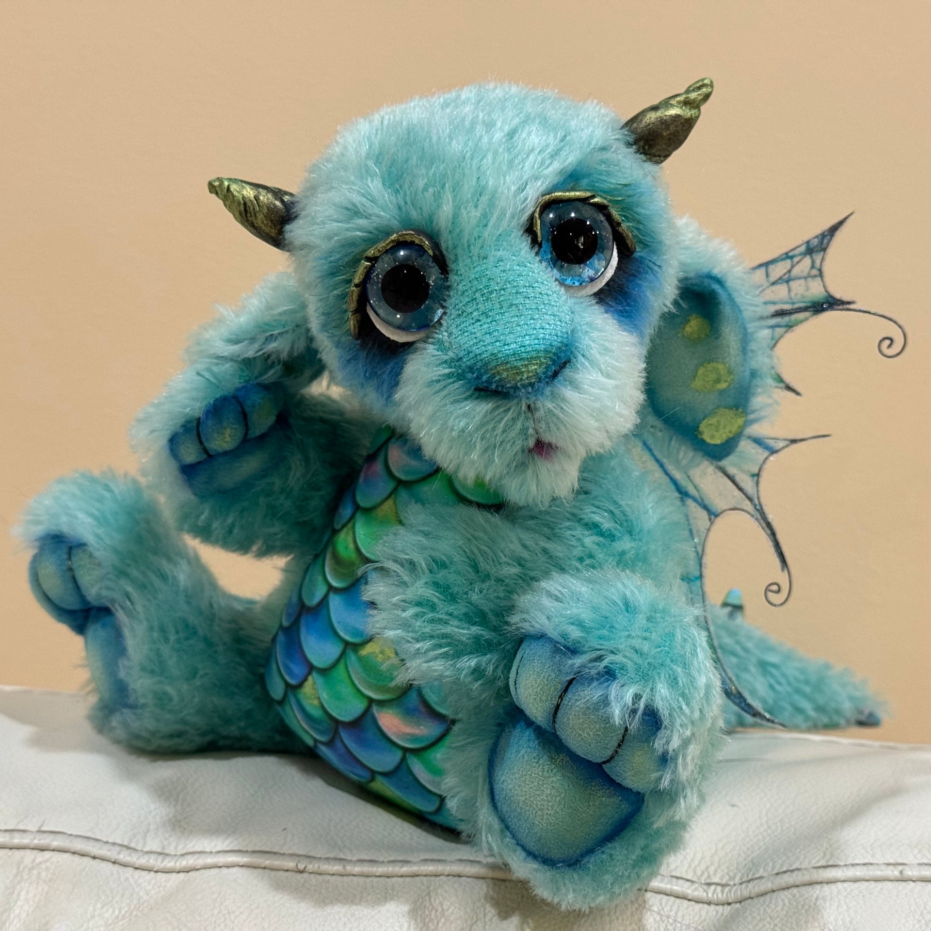 Calico Seablossom - 12" mohair Artist Baby Dragon by Emmas Bears - OOAK