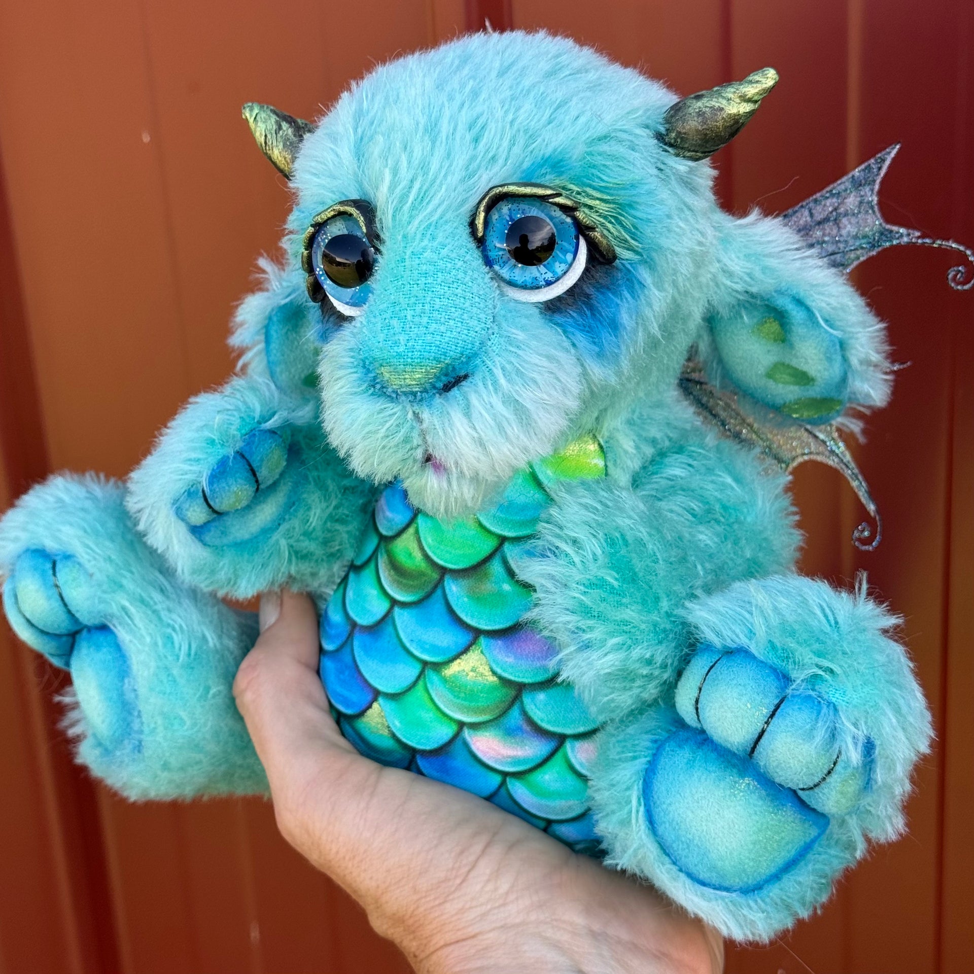 Calico Seablossom - 12" mohair Artist Baby Dragon by Emmas Bears - OOAK