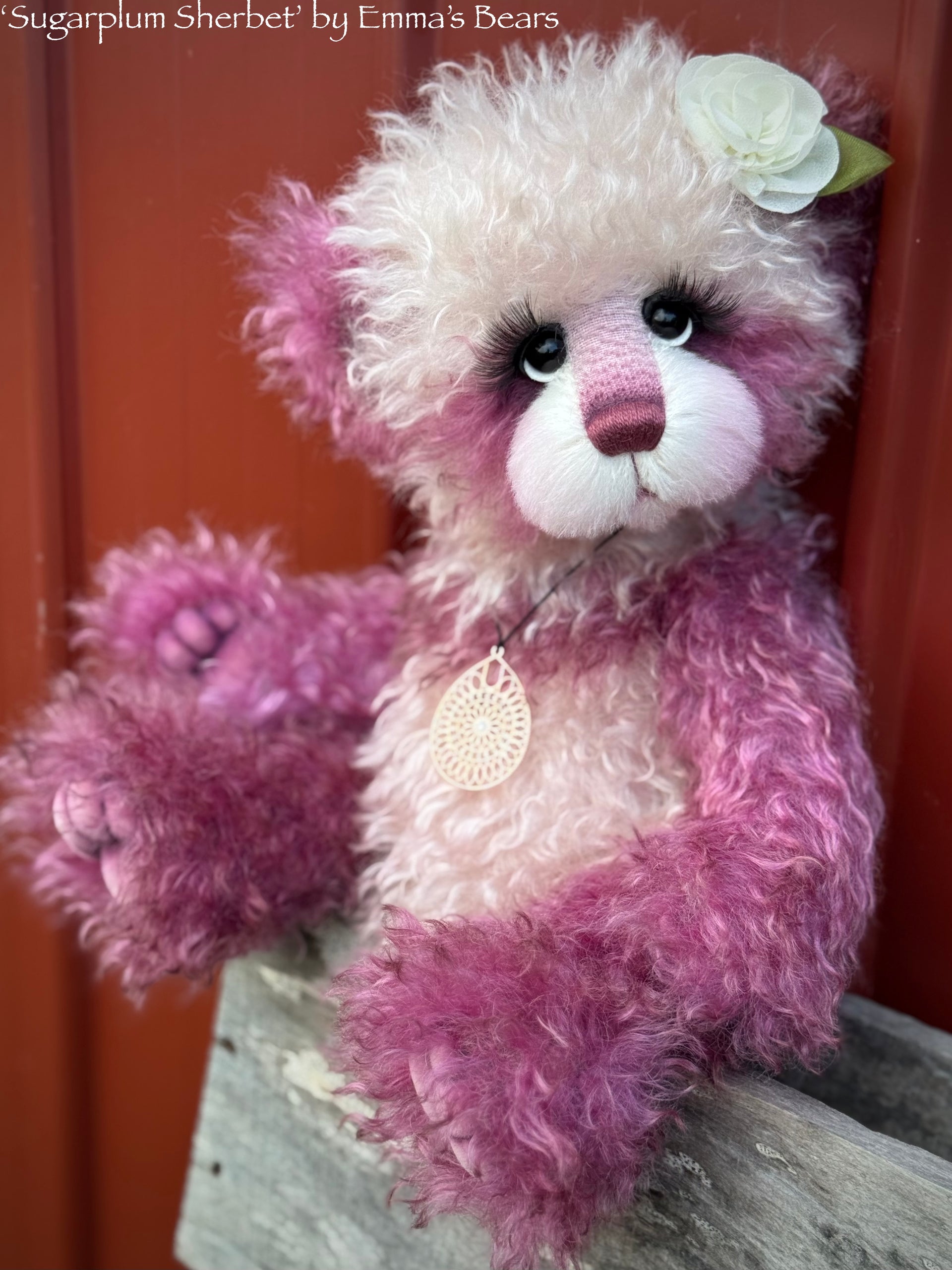 Sugarplum Sherbet - 15" Hand-dyed curlylocks mohair Artist Bear by Emma's Bears - OOAK