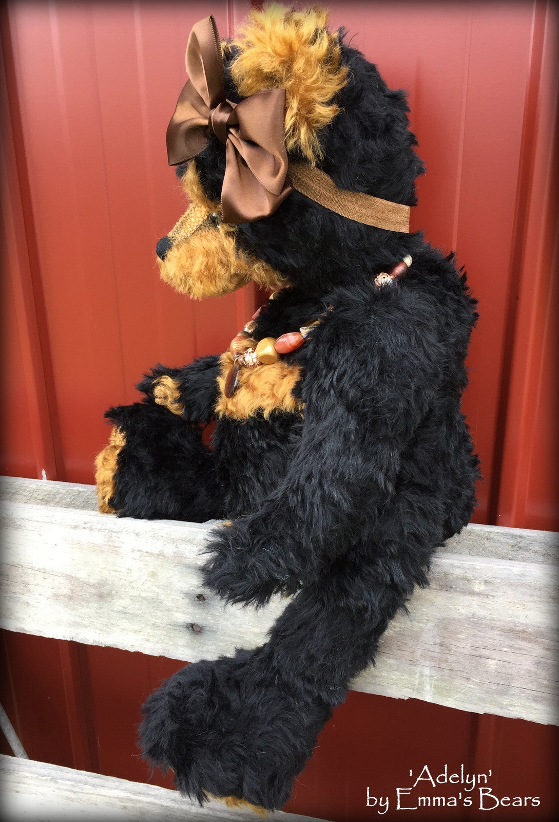 Adelyn - 20IN black and copper mohair bear by Emmas Bears - OOAK