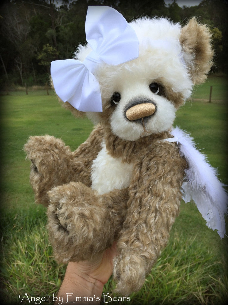 Angel - 16" mohair angelwing artist panda bear by Emmas Bears - OOAK