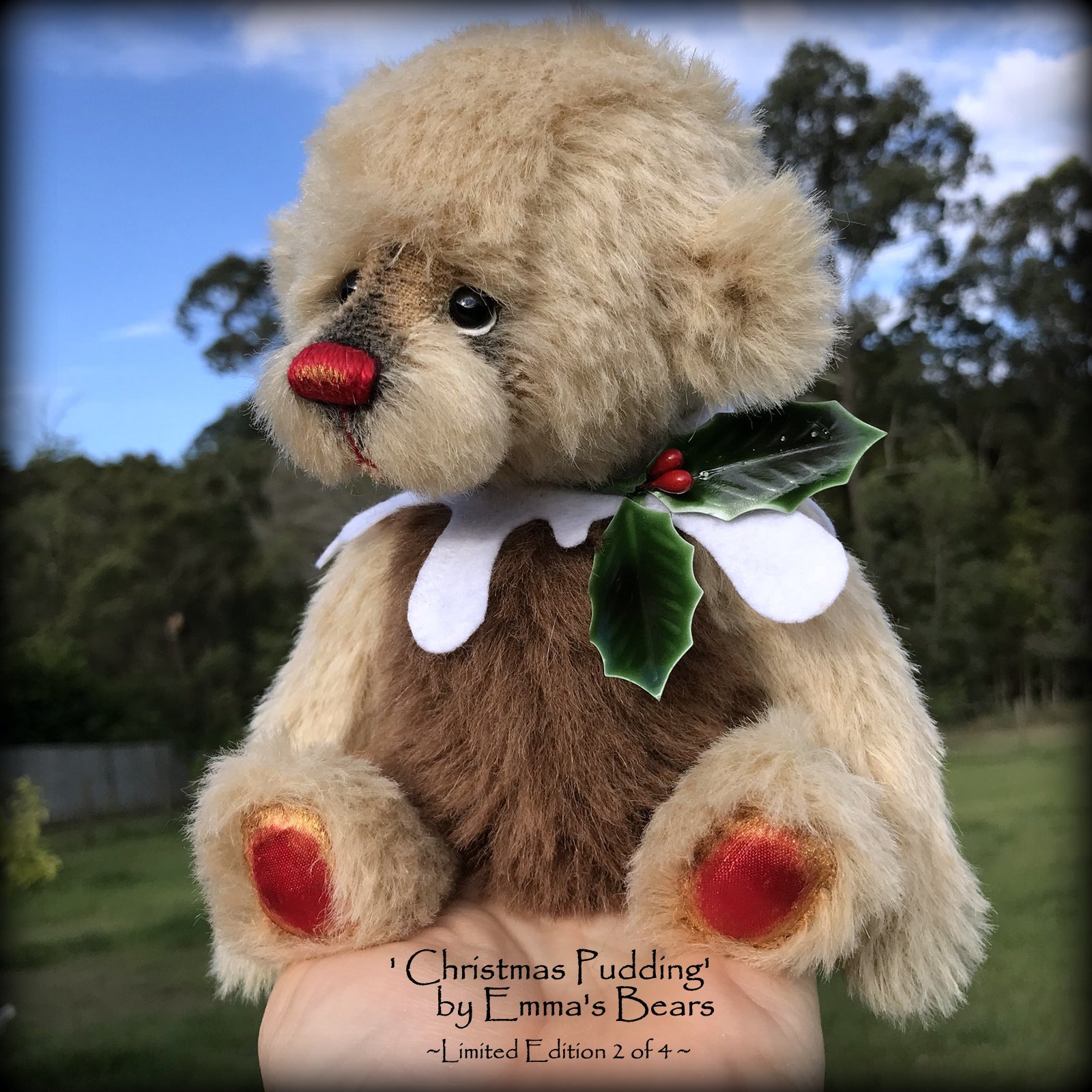 Christmas Pudding L/E 2 of 4 - Handmade ALPACA artist bear by Emma's Bears