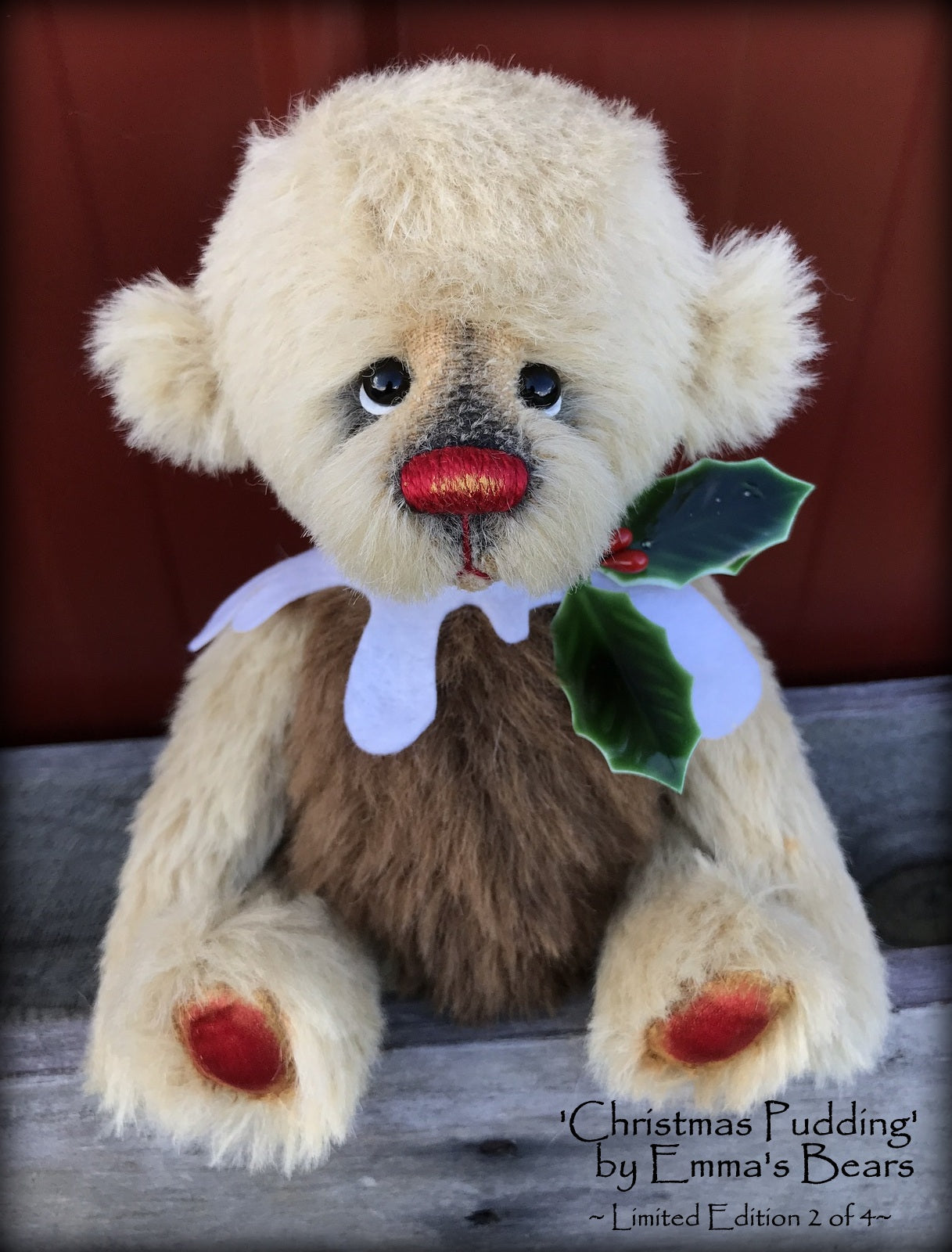 Christmas Pudding L/E 2 of 4 - Handmade ALPACA artist bear by Emma's Bears